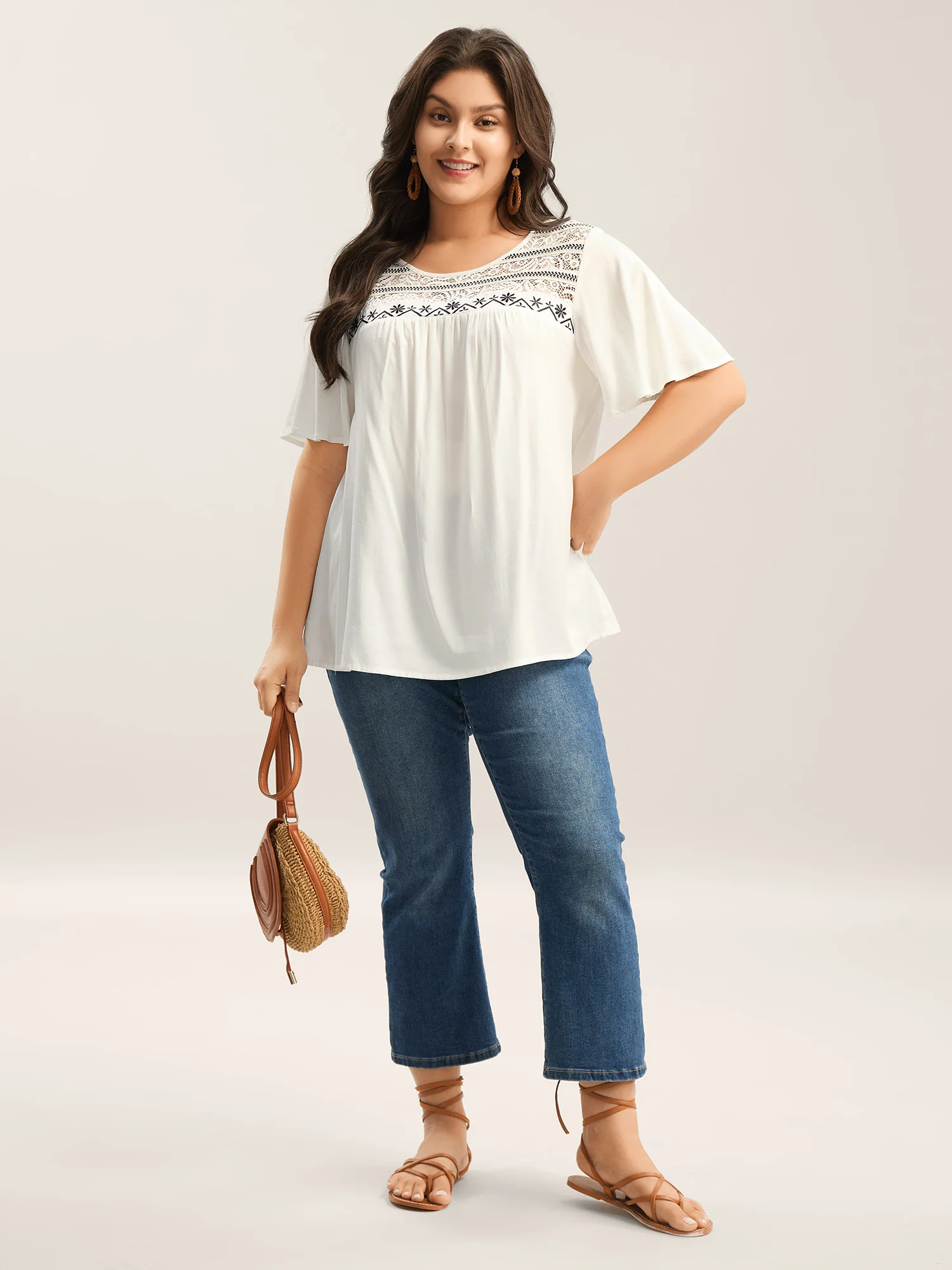 Stretchy Boho Neck Cut-Out Blouse - Image 4