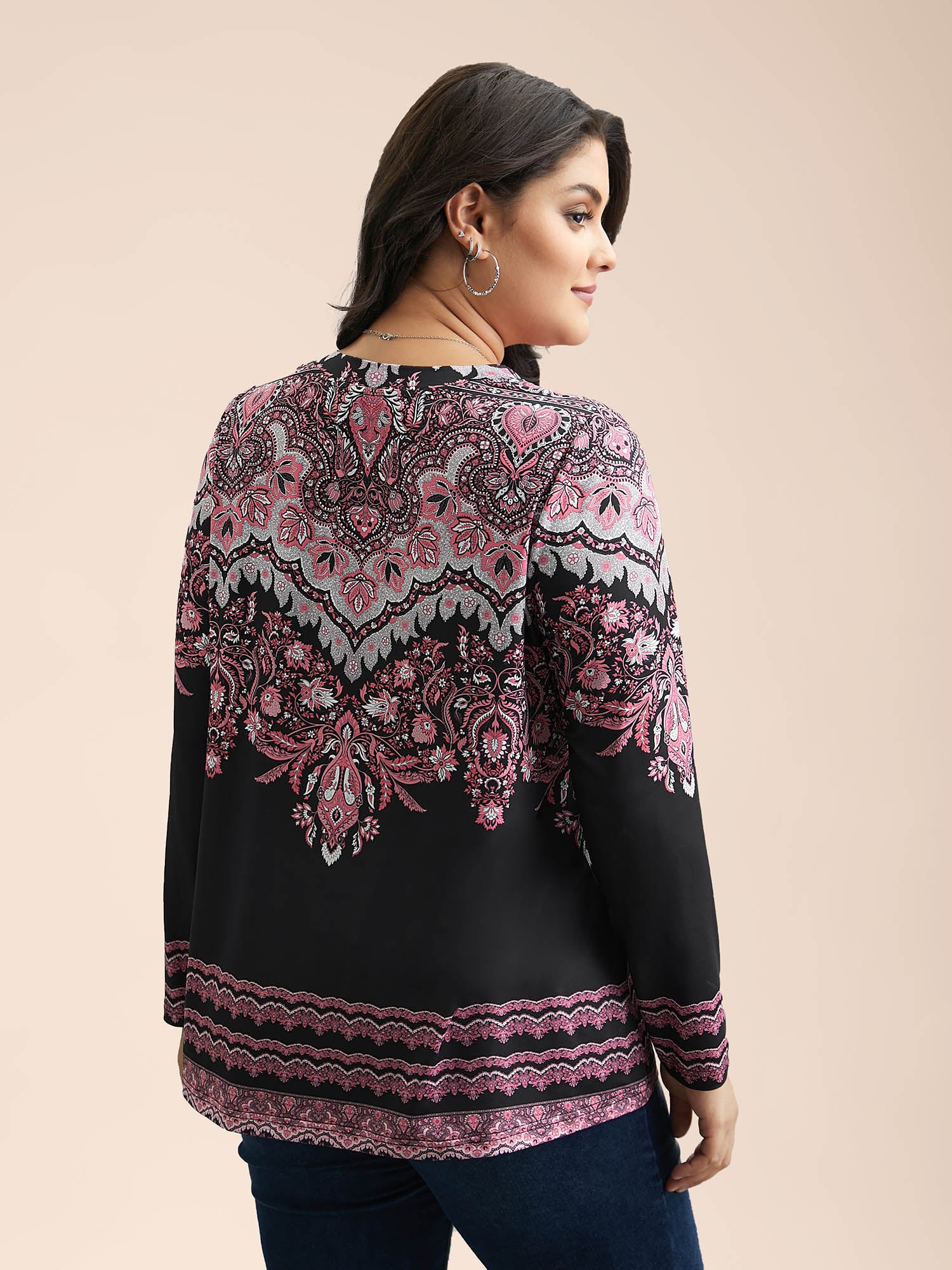 Stretchy Boho Print Full Sleeve T-Shirt - Image 3