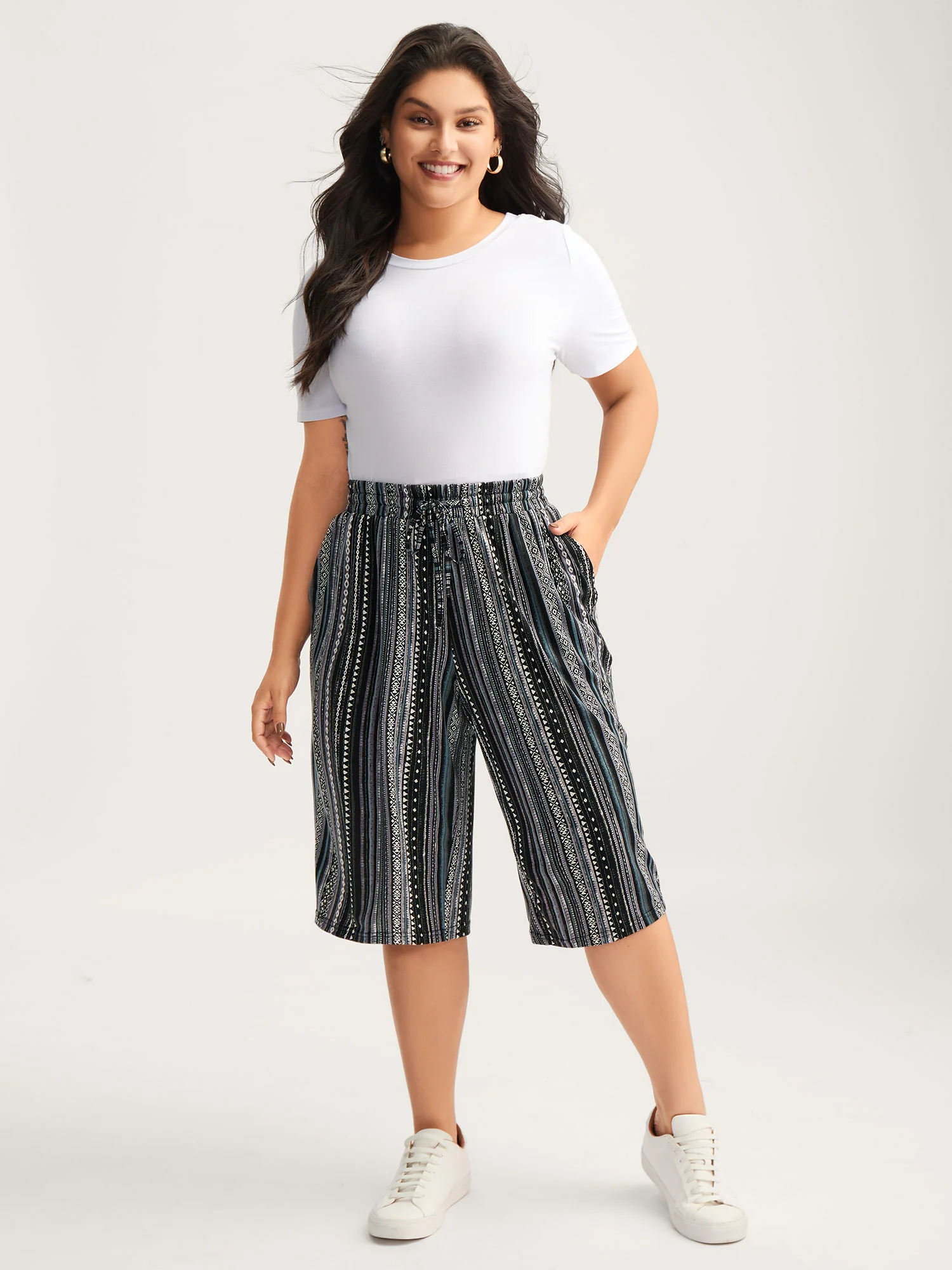 Stretchy Boho Stripes Straight-Leg Pants - Image 3