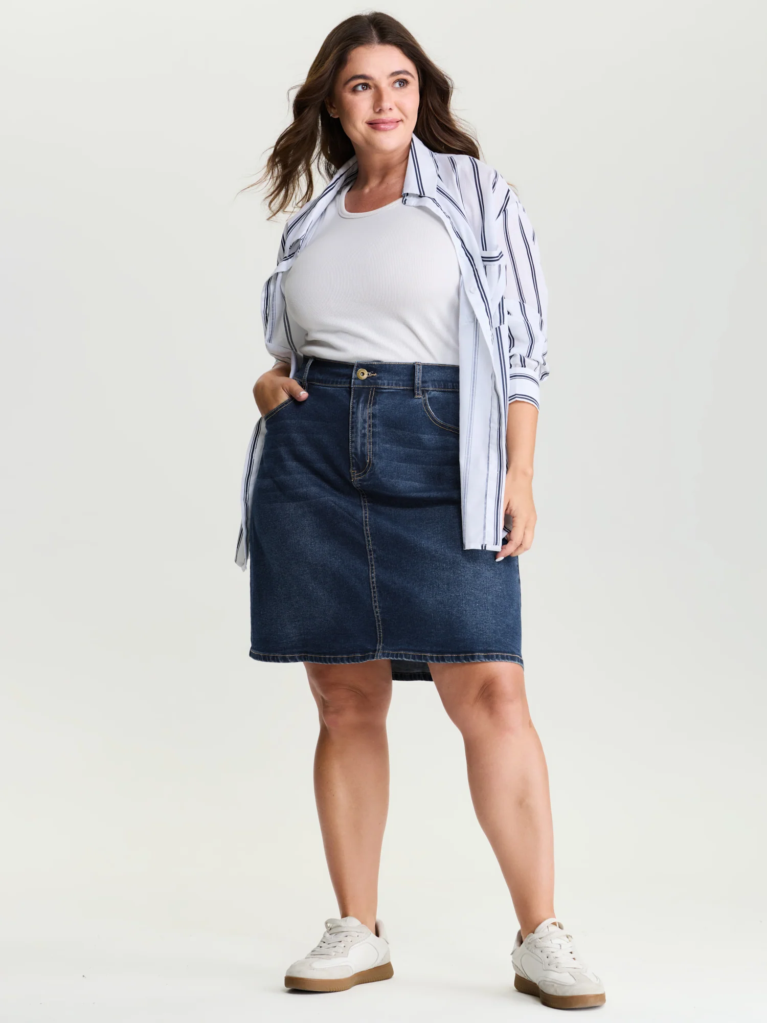Stretchy Bootcut Seamed Denim Skirt - Image 3