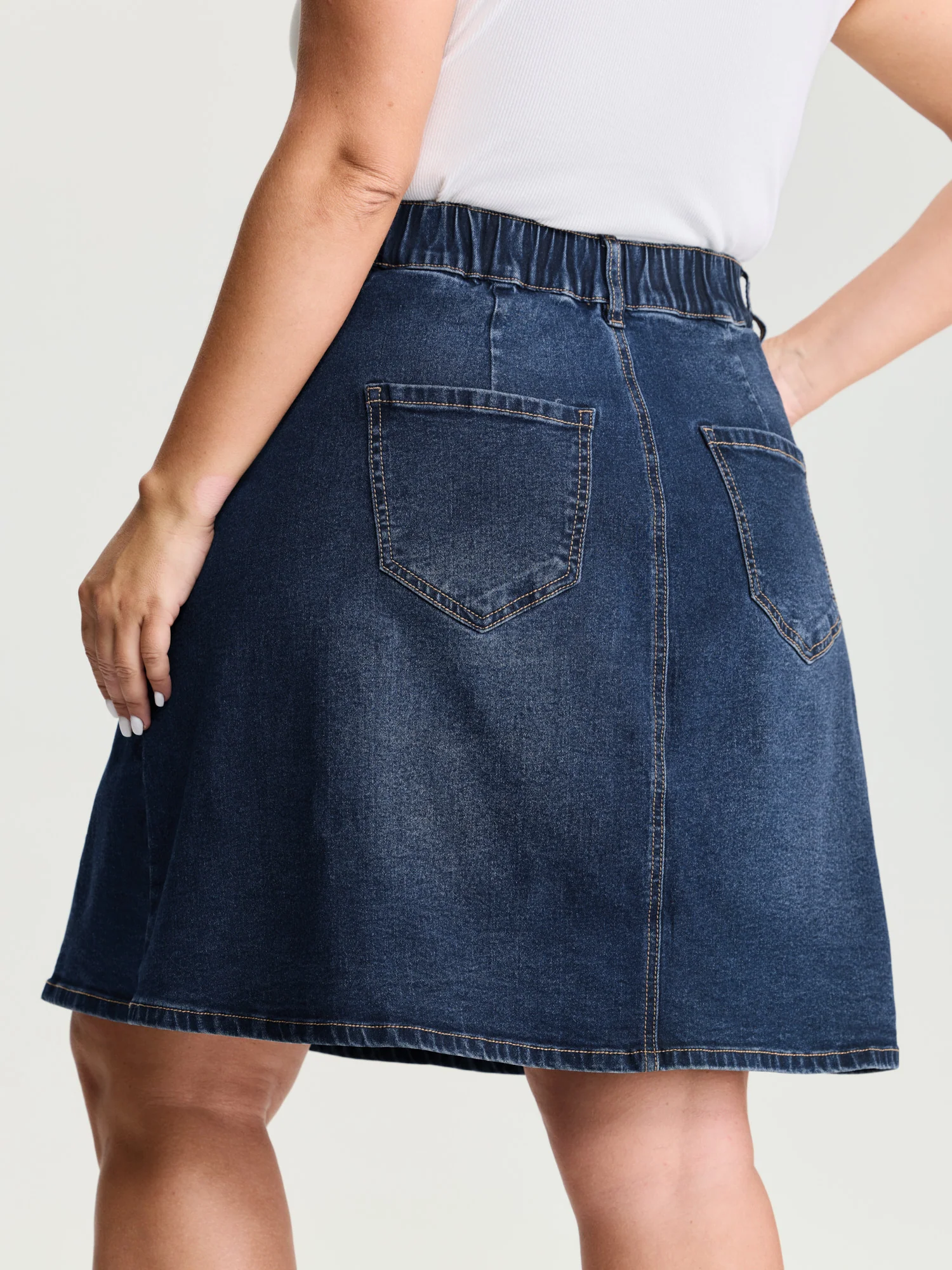 Stretchy Bootcut Seamed Denim Skirt - Image 7