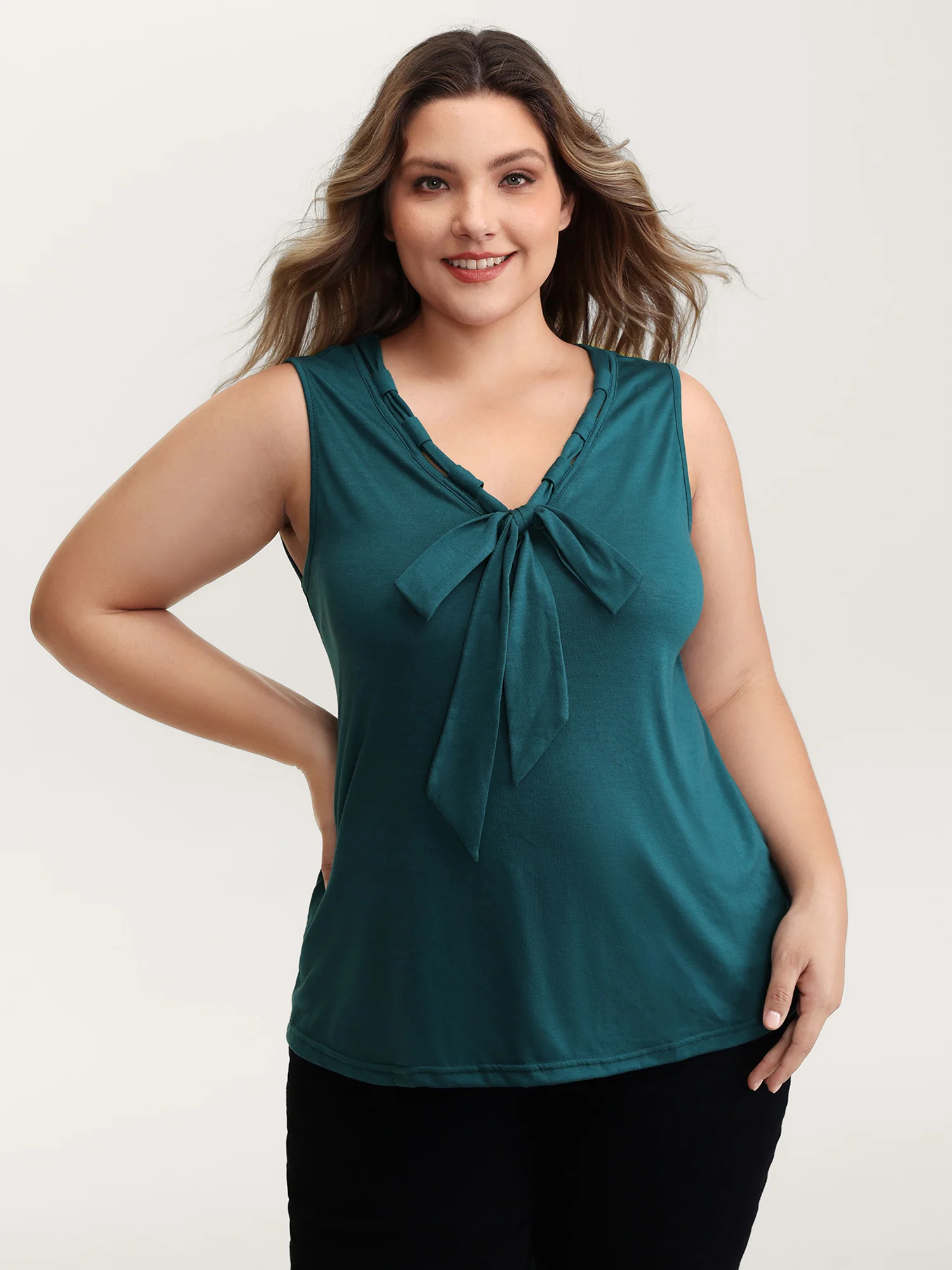Supersoft Stretchy Bowknot Neckline Tank Top