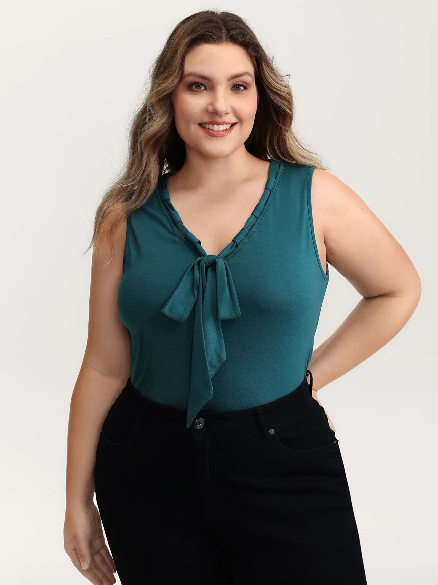 Supersoft Stretchy Bowknot Neckline Tank Top - Image 7