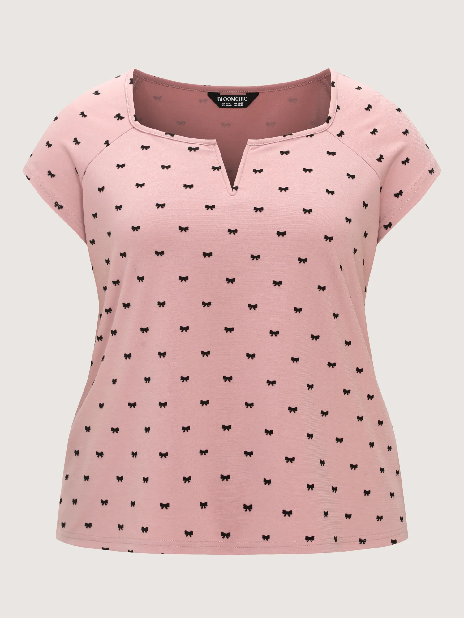 Stretchy Bowknot Print Split Neck T-Shirt - Image 7