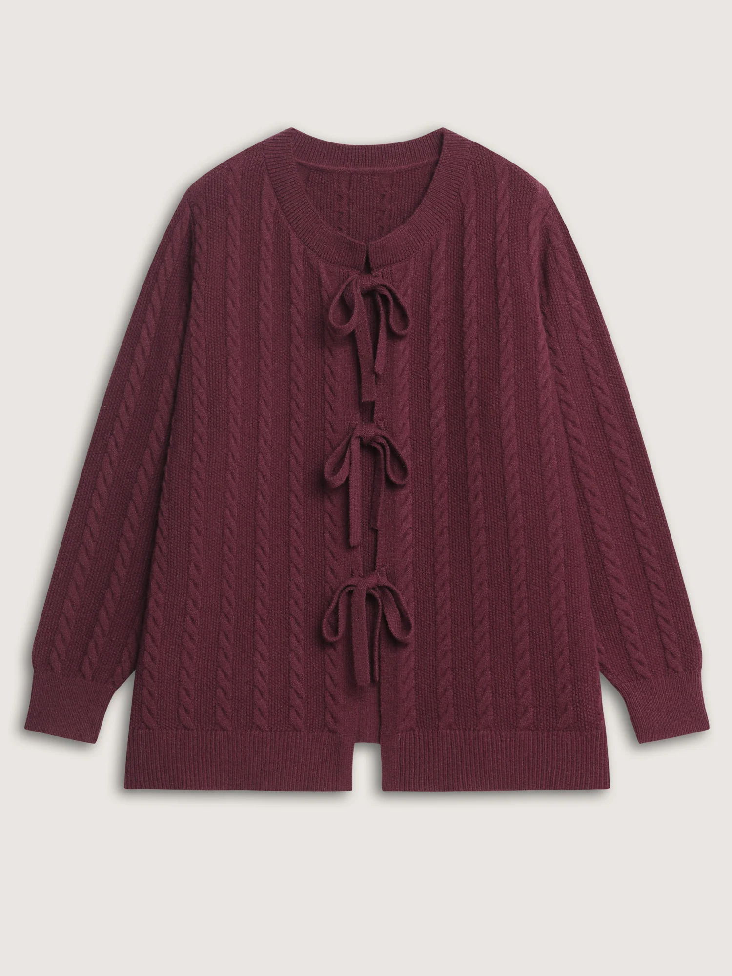 Stretchy Braided Textured Front-Tie Knit Cardigan - Image 8