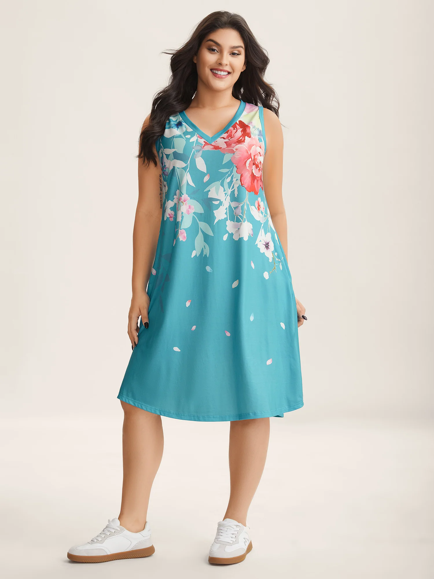 Stretchy Breezy Floral A-Line Midi Dress - Image 3