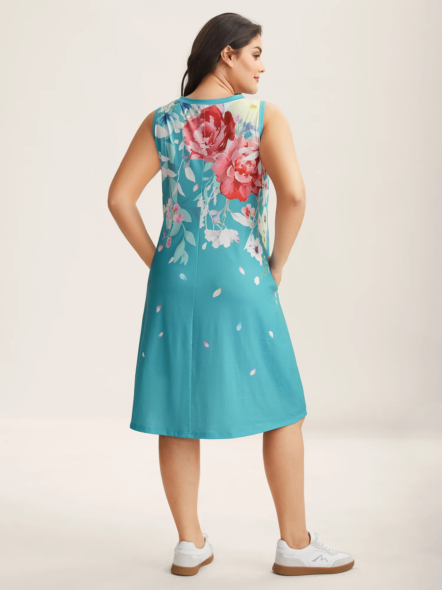 Stretchy Breezy Floral A-Line Midi Dress - Image 4