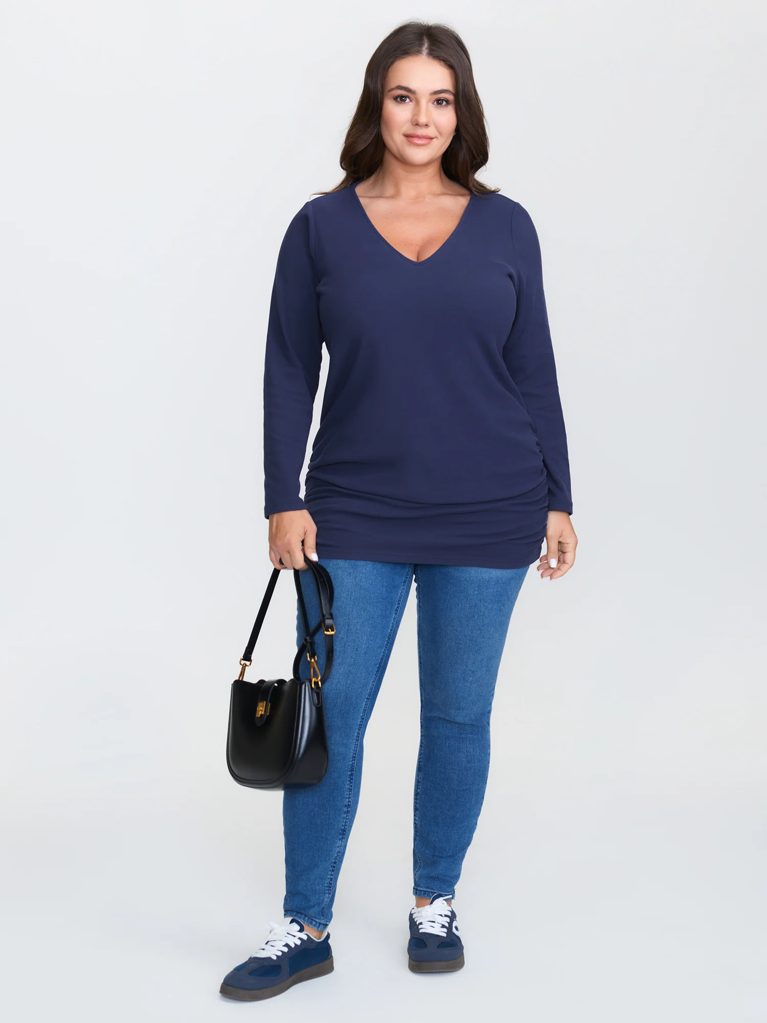 Stretchy Brushed Fabric Ruched T-Shirt - Image 2
