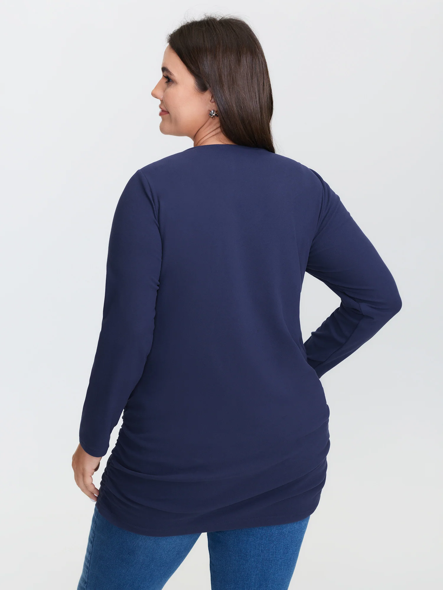 Stretchy Brushed Fabric Ruched T-Shirt - Image 5