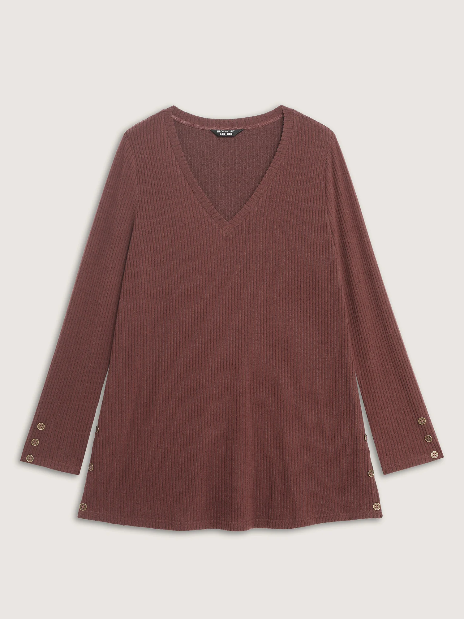 Stretchy Brushed Ribbed Button Detail T-Shirt - Image 8