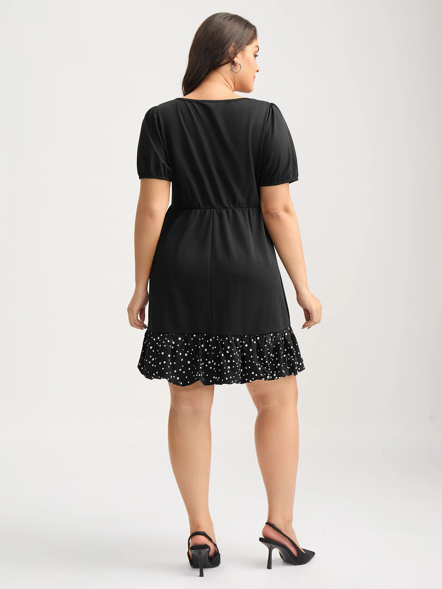 Stretchy Bubble Hem Polka Dots Mini Dress - Image 5