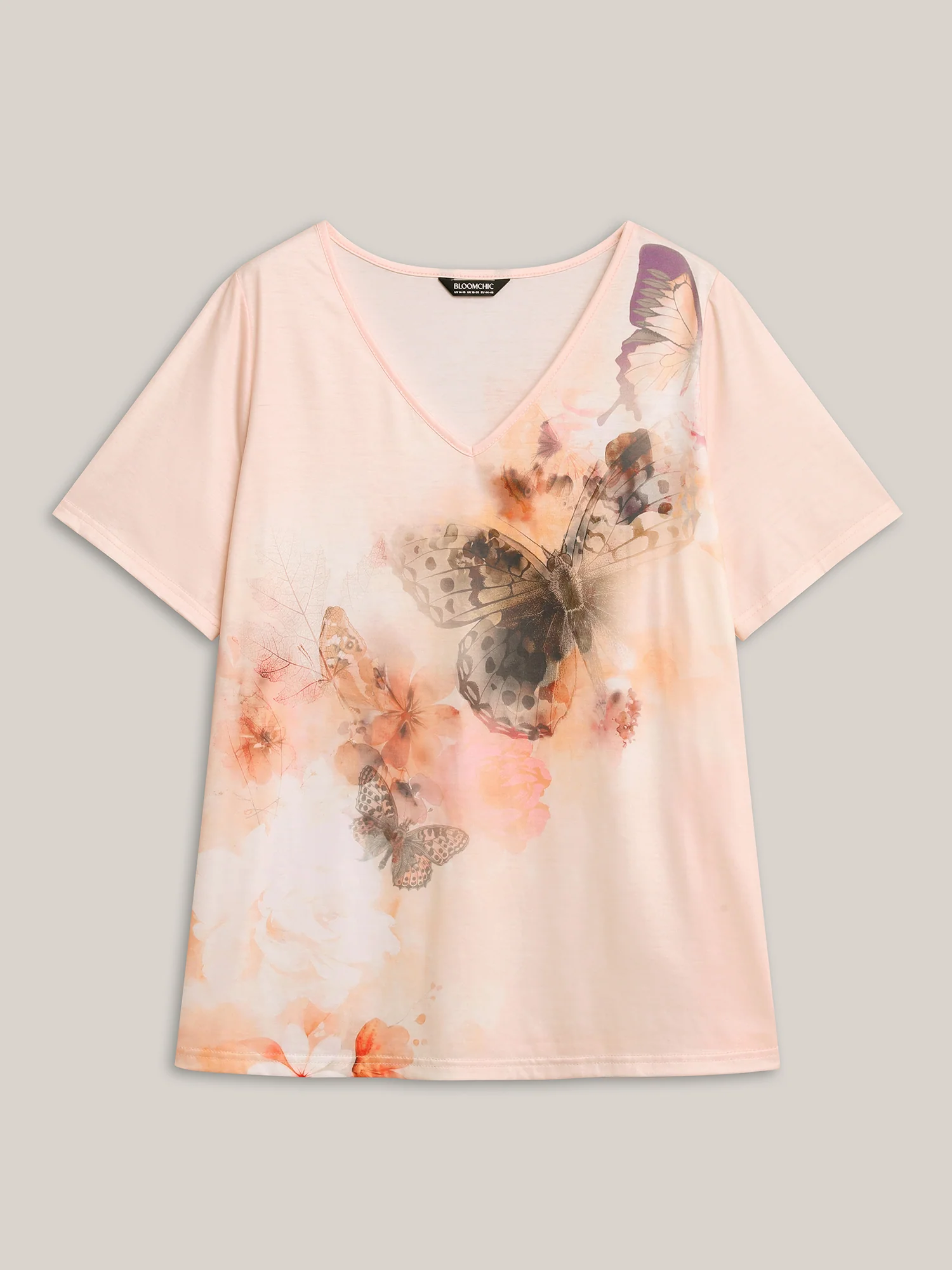 Stretchy Butterfly Print V Neck T-Shirt - Image 8