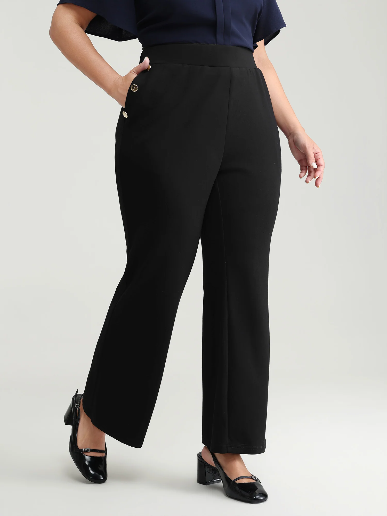 Stretchy Button Detail Bootcut Pants