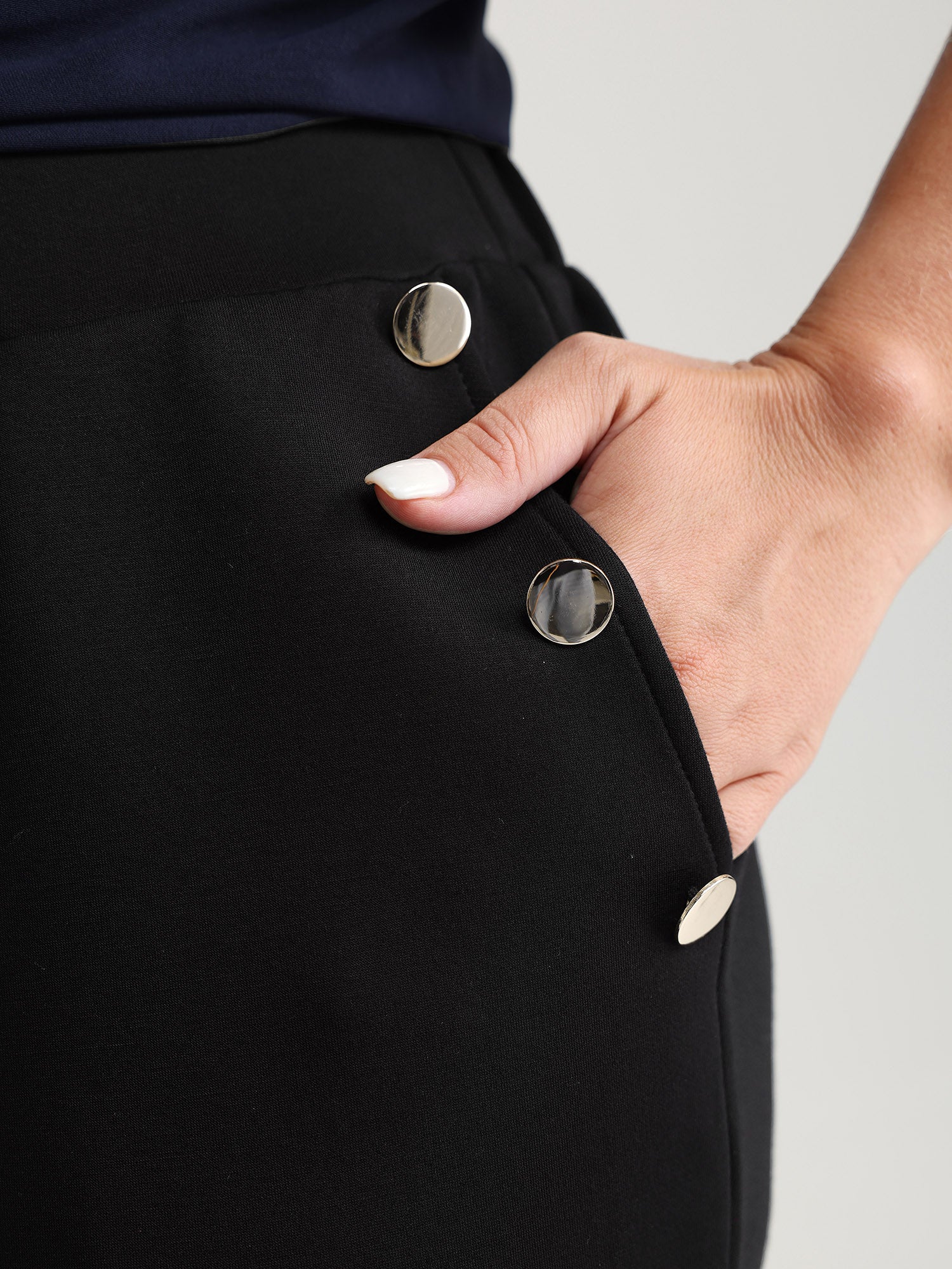 Stretchy Button Detail Bootcut Pants - Image 3