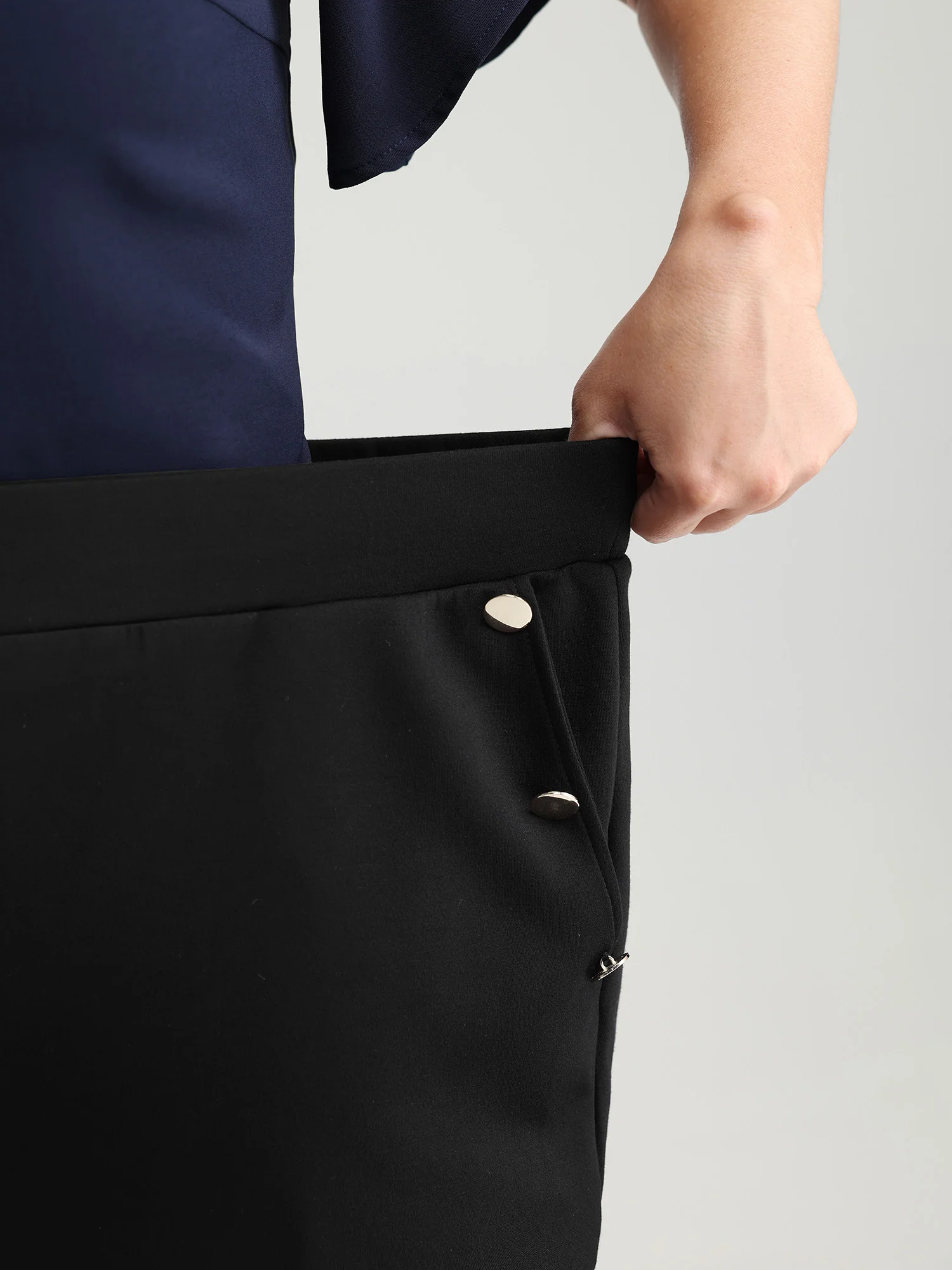 Stretchy Button Detail Bootcut Pants - Image 5