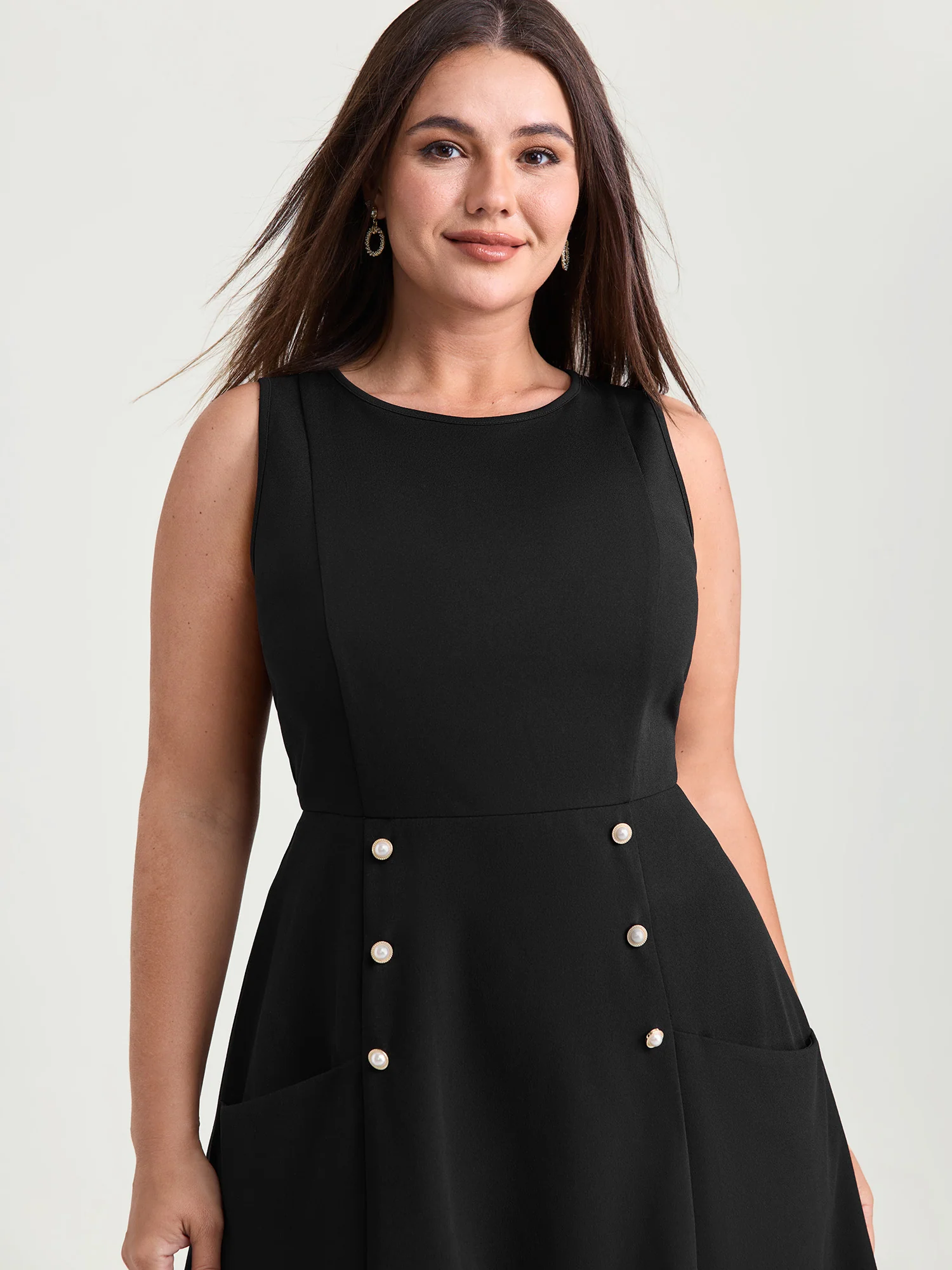 Stretchy Button Detail Fit And Flare Midi Dress - Image 2