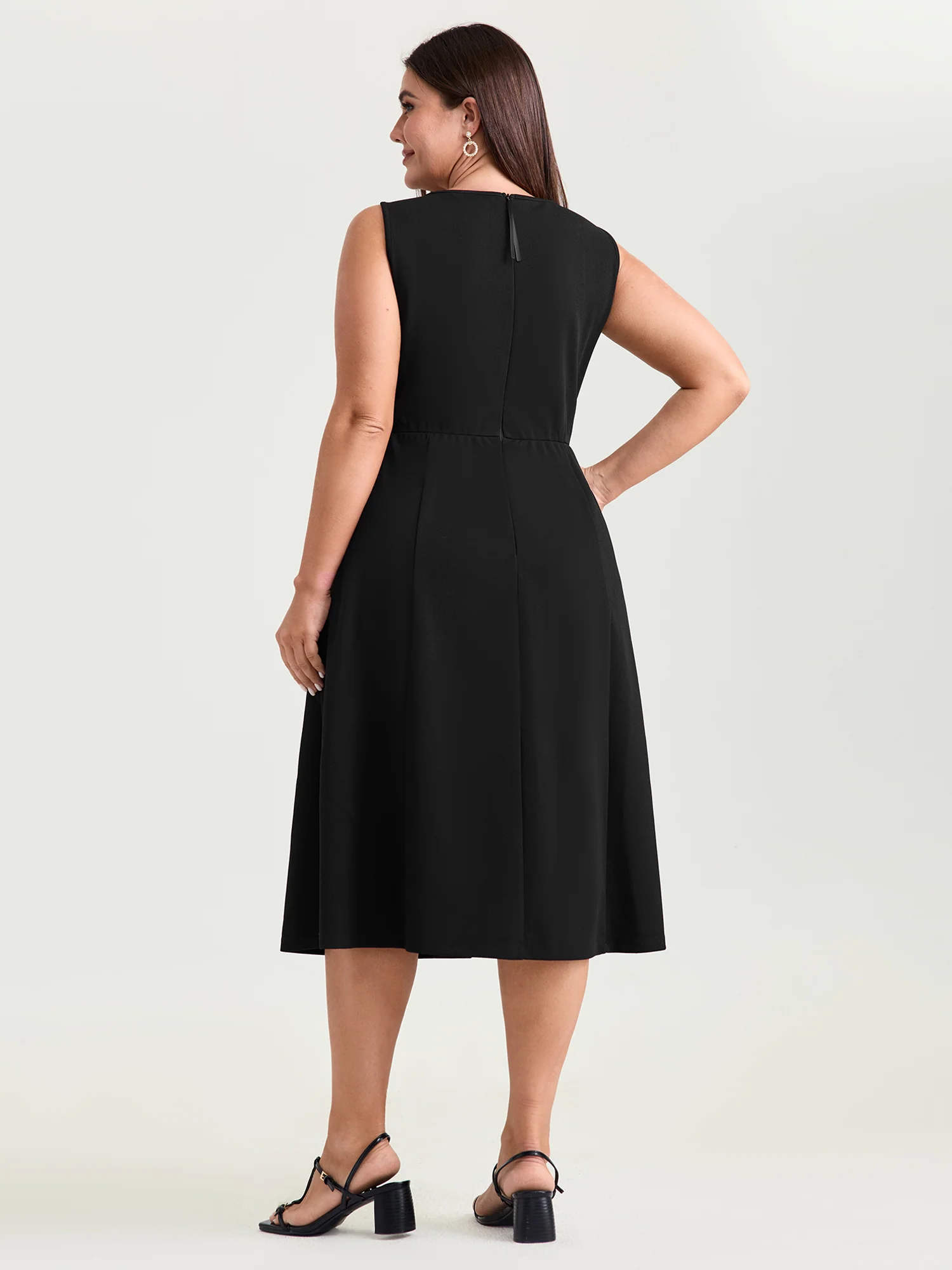 Stretchy Button Detail Fit And Flare Midi Dress - Image 5