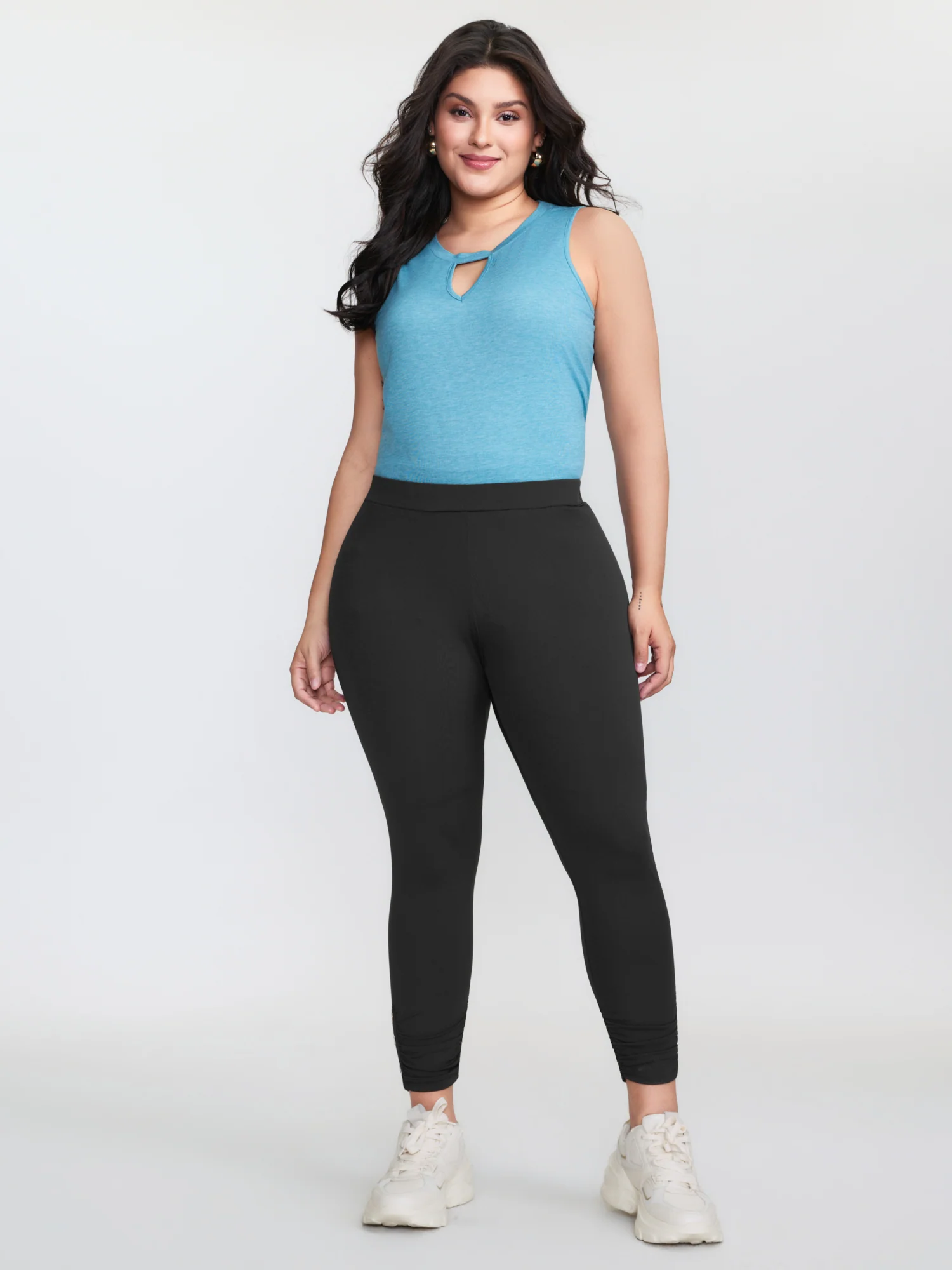 Stretchy Button Detail Skinny-Fit Leggings - Image 2
