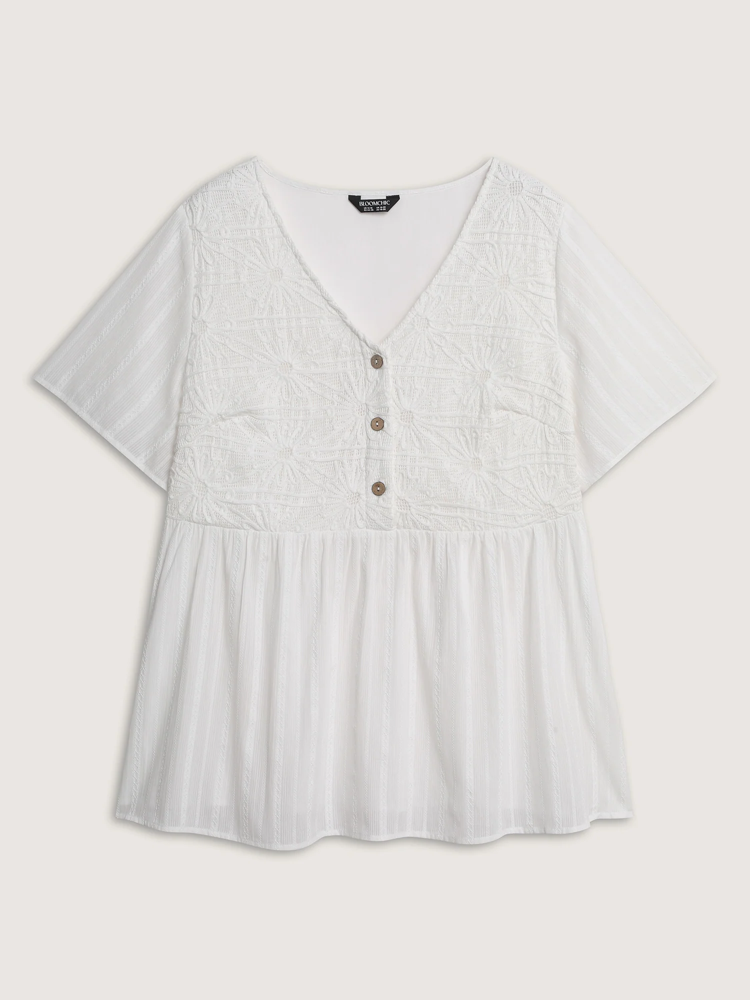 Cotton Stretchy Button Detail V-Neck Knit Top - Image 6
