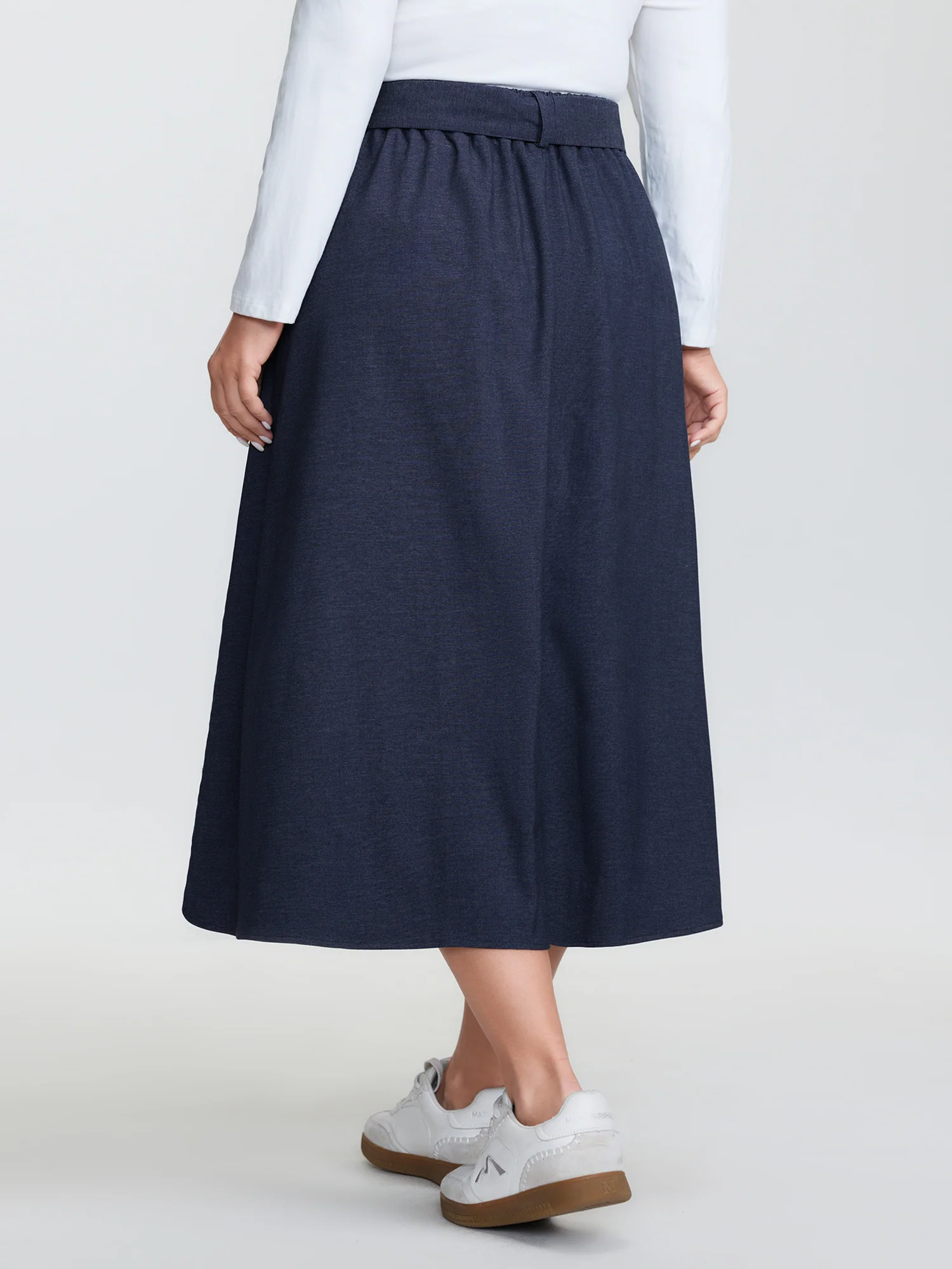 Stretchy Button Detail Waist-Tie Maxi Skirt - Image 6