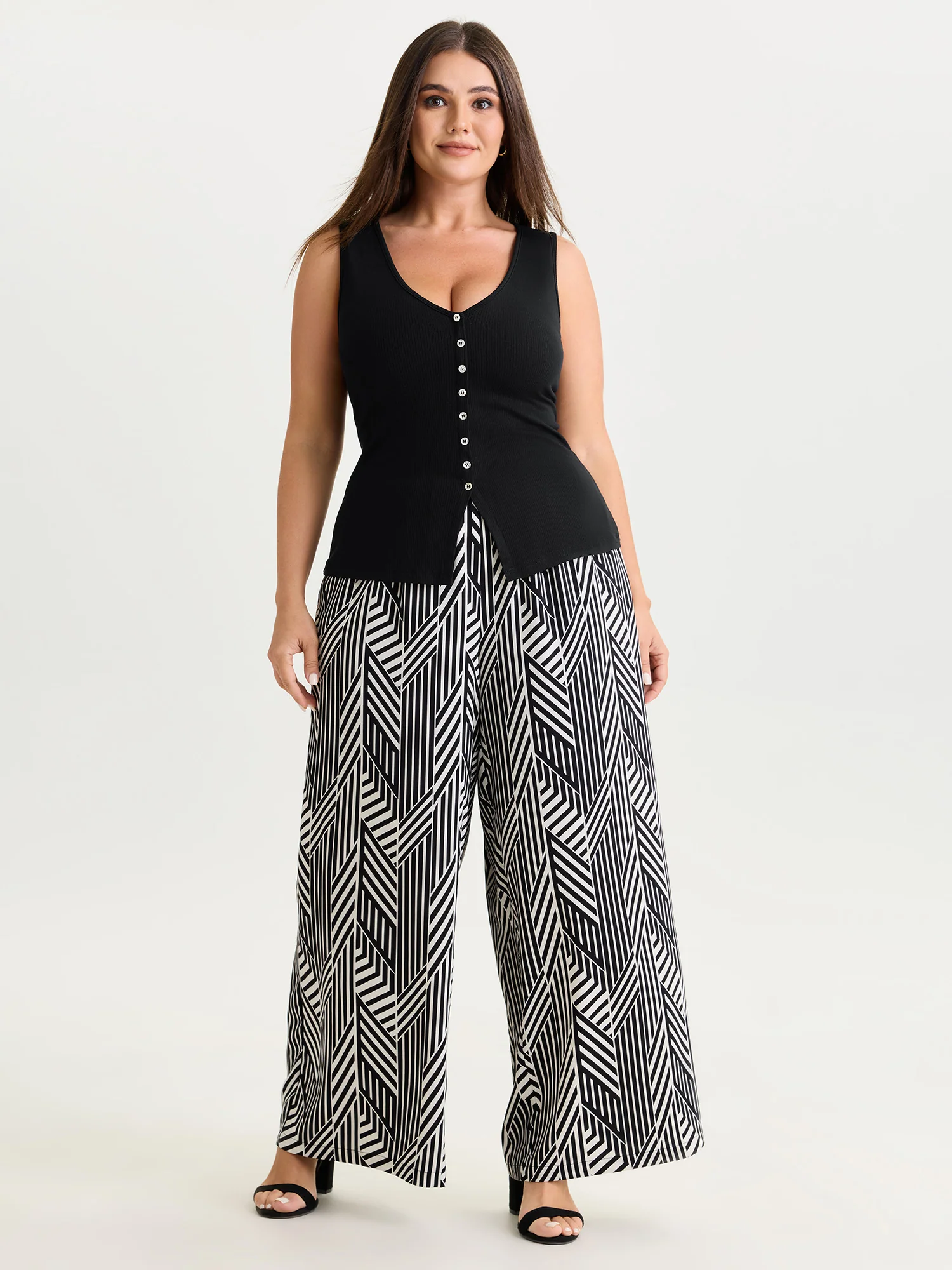 Stretchy Button-Front Tunic Style Top - Image 3