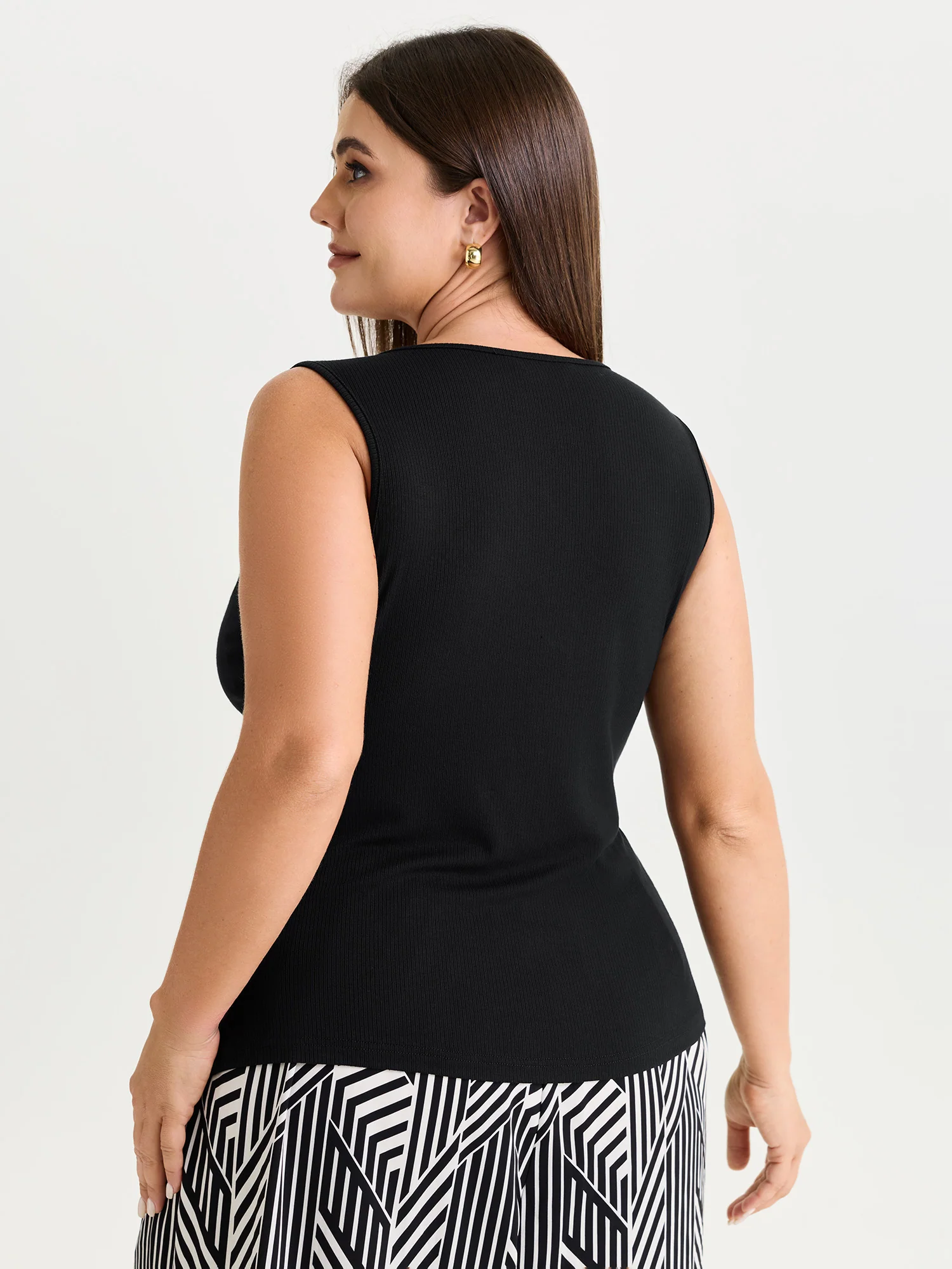Stretchy Button-Front Tunic Style Top - Image 5
