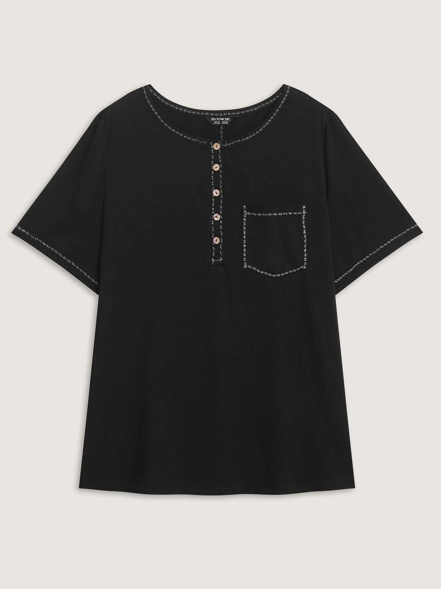 Stretchy Button Placket Plain T-Shirt - Image 6