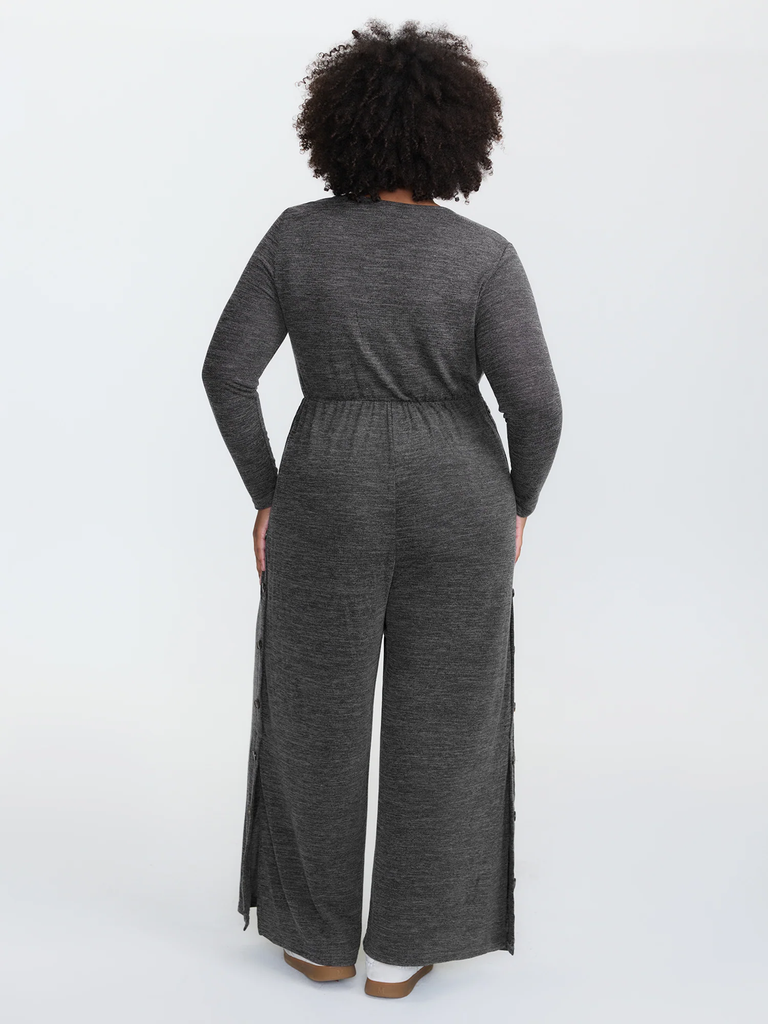Stretchy Button Placket Wide-Leg Jumpsuit - Image 5