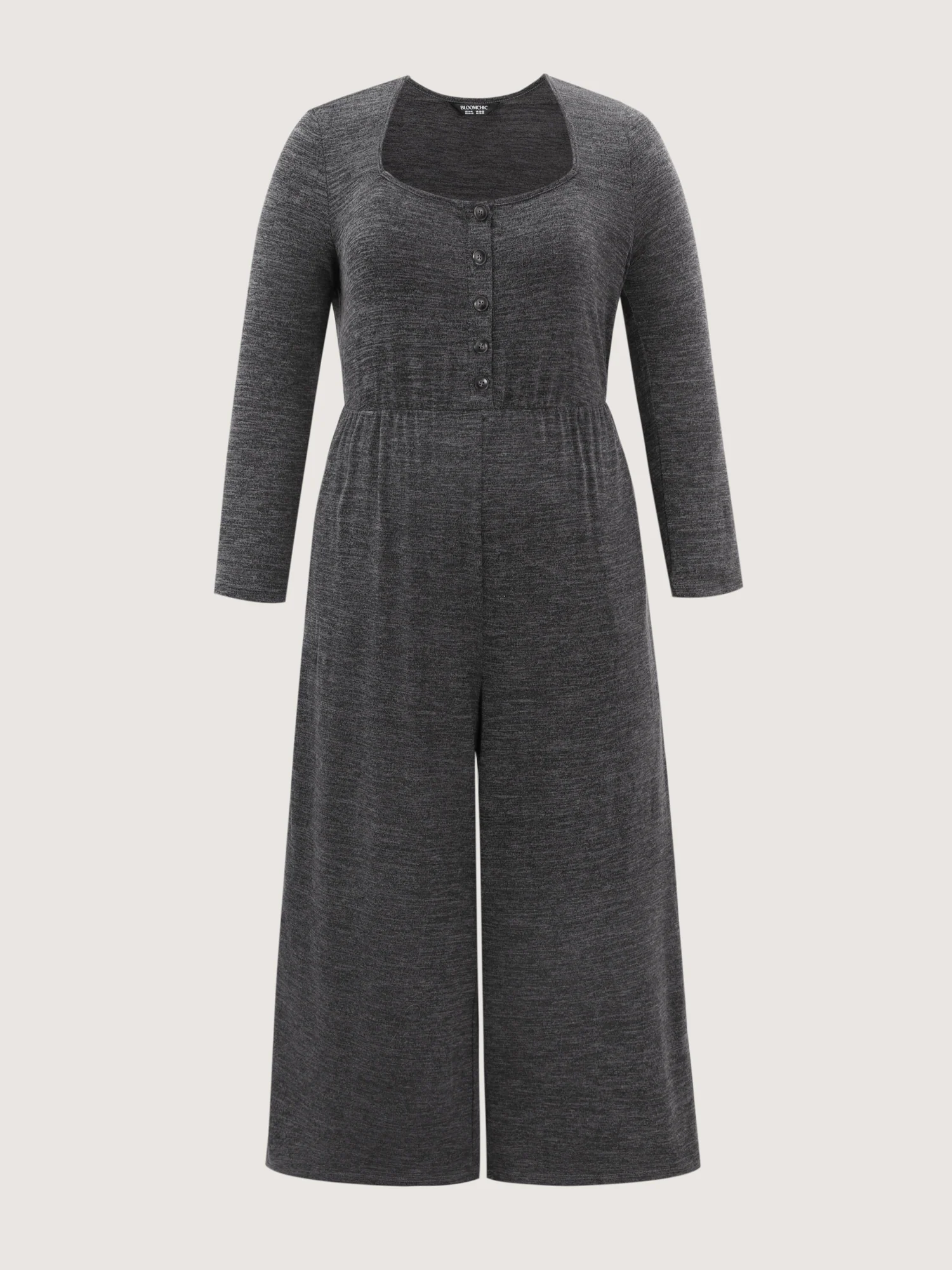 Stretchy Button Placket Wide-Leg Jumpsuit - Image 6