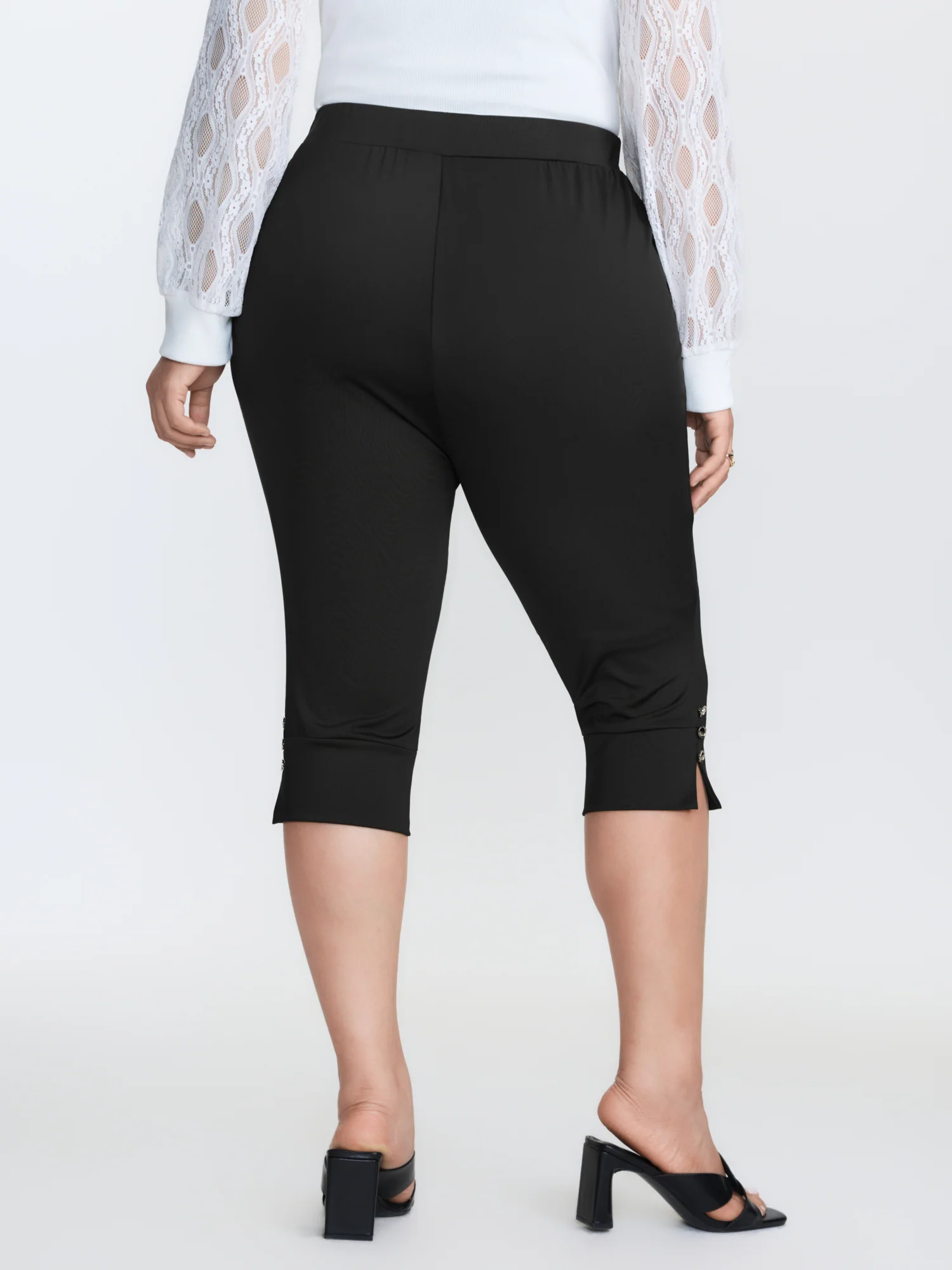 Stretchy Button Split Hem Leggings - Image 6