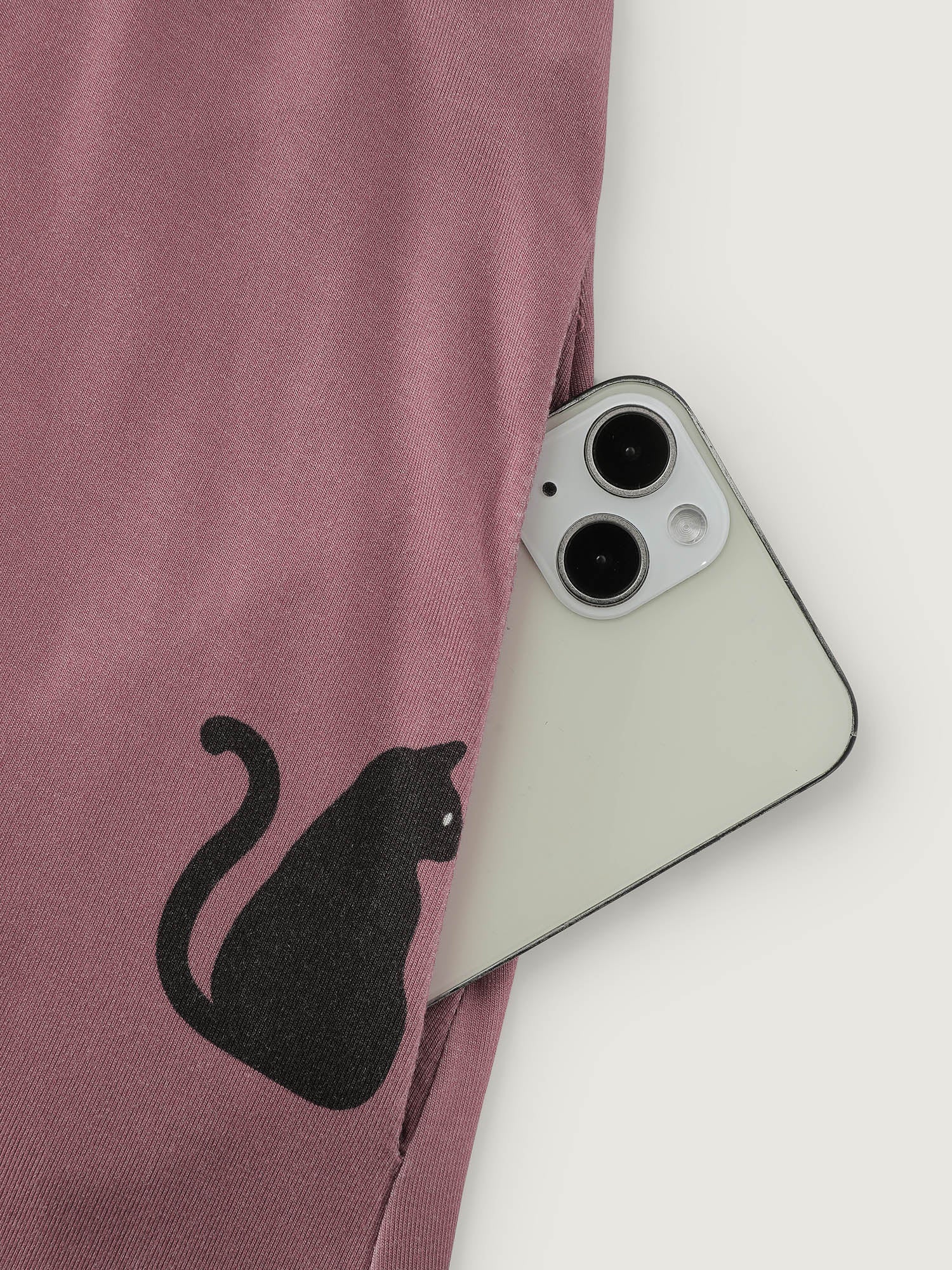 Stretchy Cat Print Round Neck Lounge Dress - Image 7