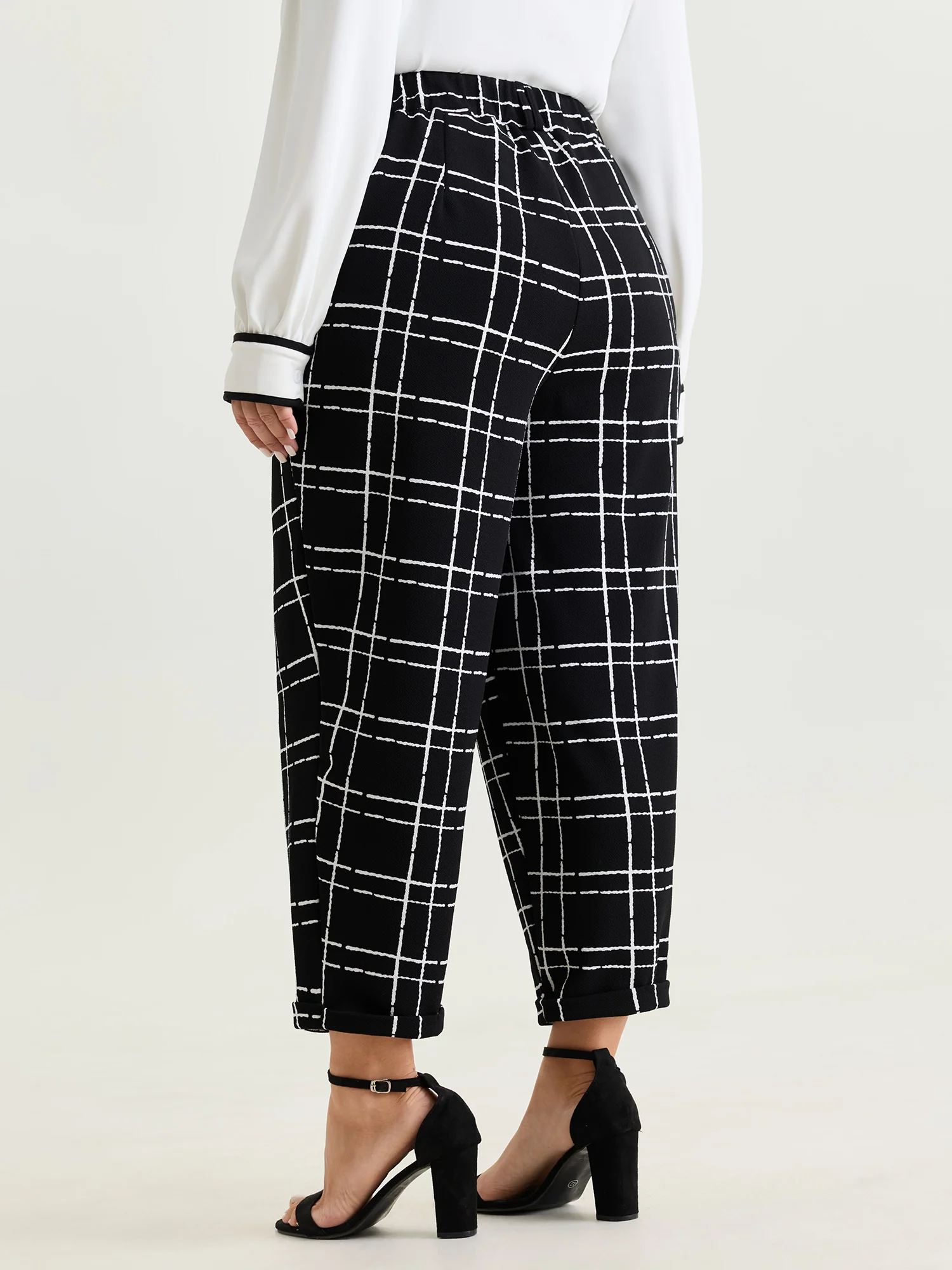 Stretchy Check Print Button Pants - Image 6