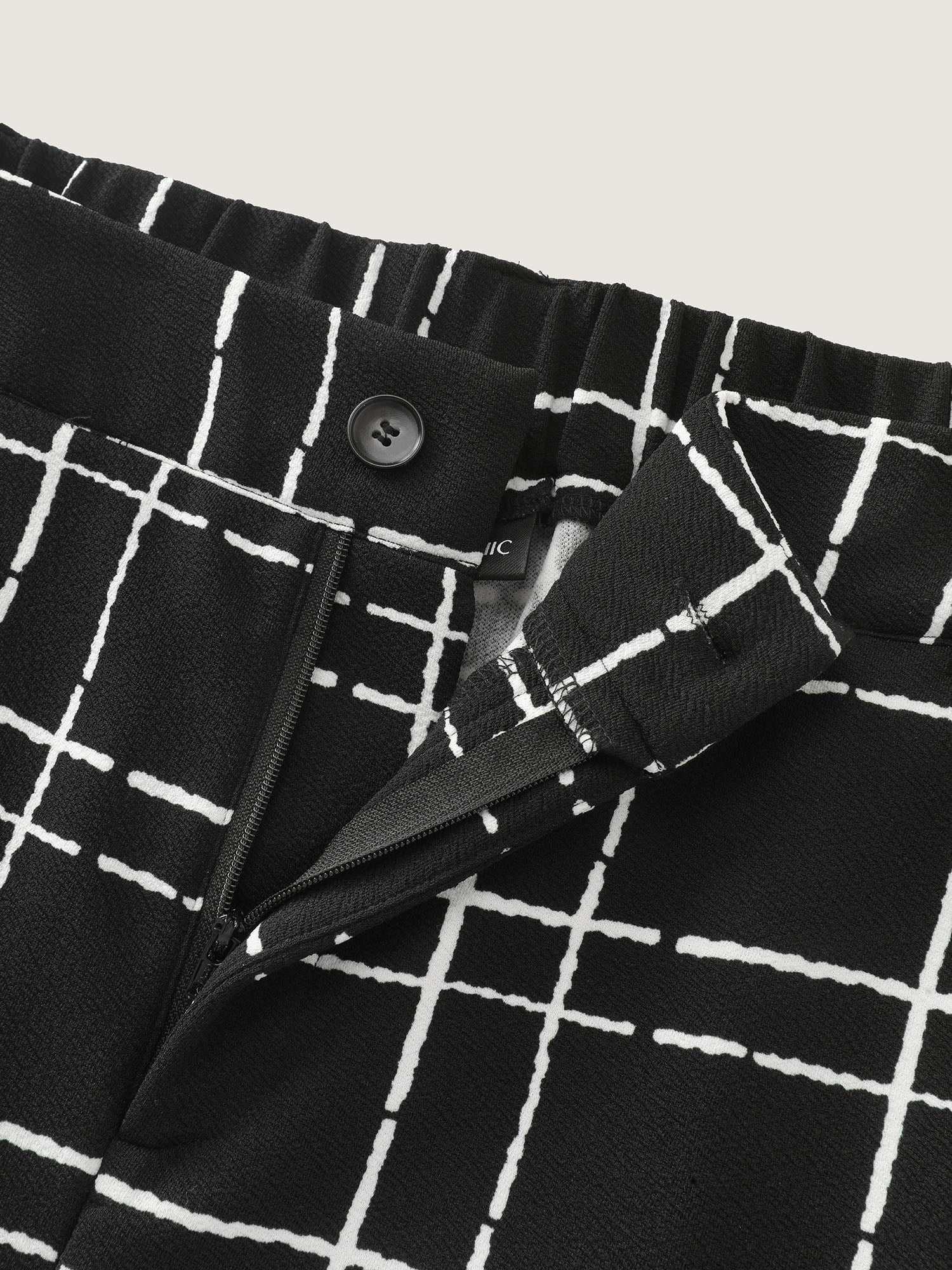 Stretchy Check Print Button Pants - Image 7