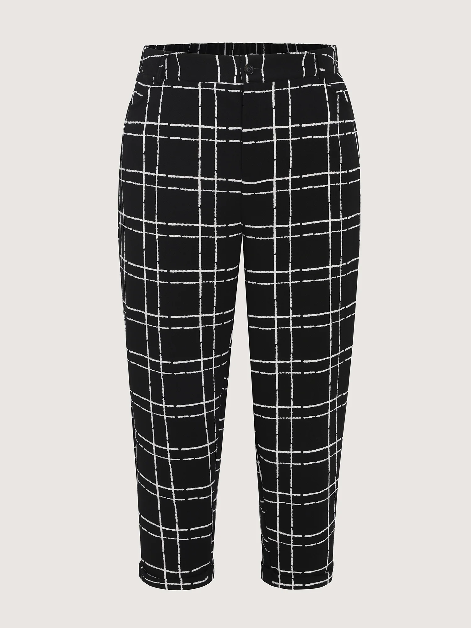 Stretchy Check Print Button Pants - Image 9