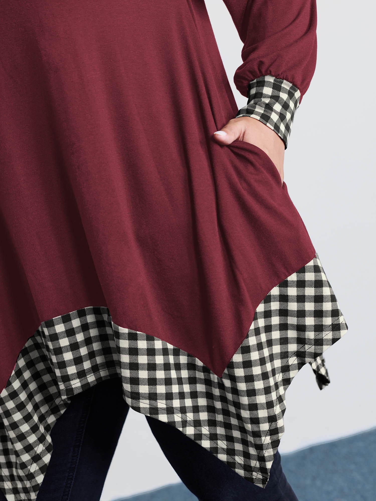 Supersoft Stretchy Checkered Asymmetrical Hem T-Shirt - Image 22
