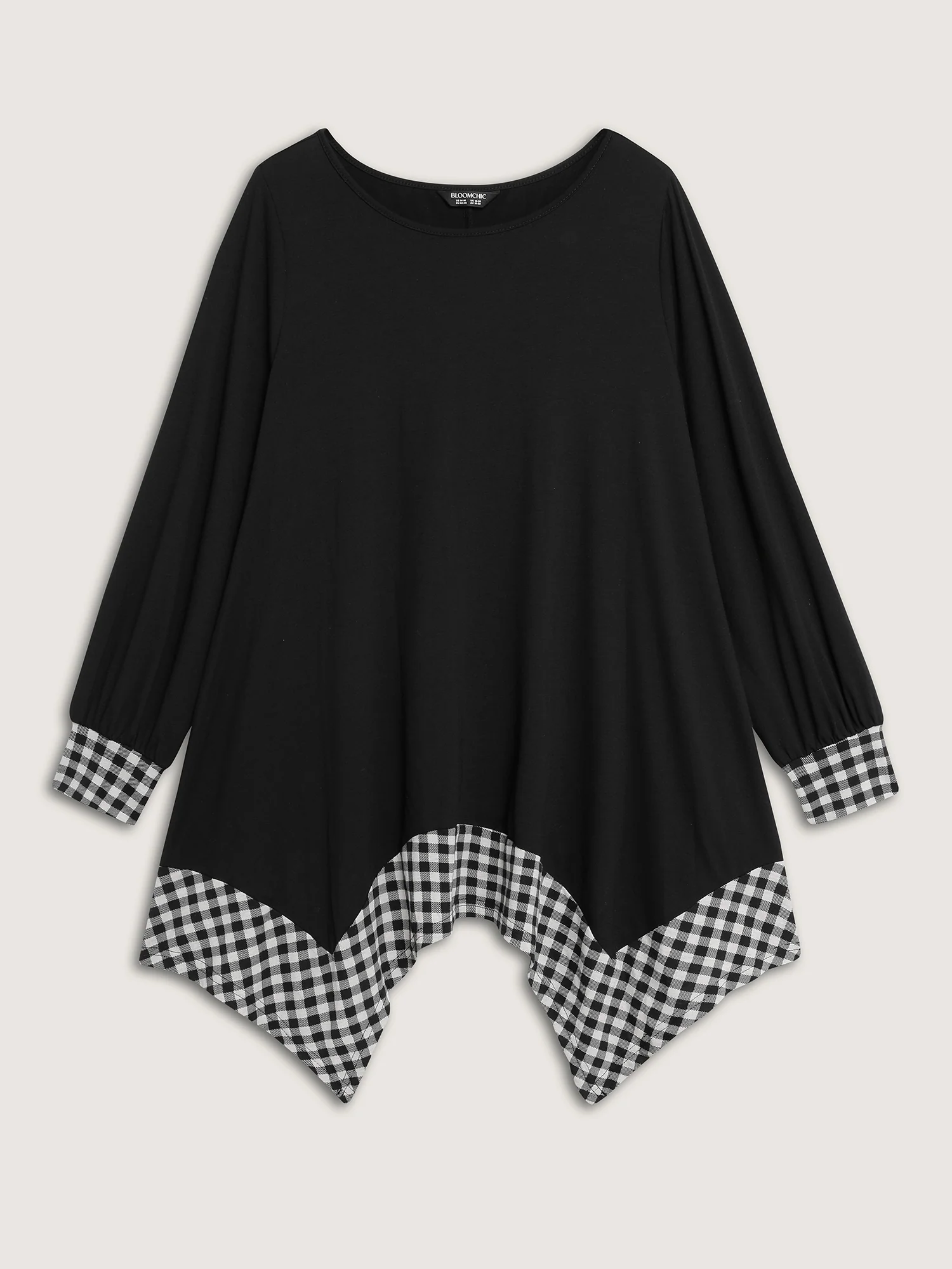 Supersoft Stretchy Checkered Asymmetrical Hem T-Shirt - Image 9