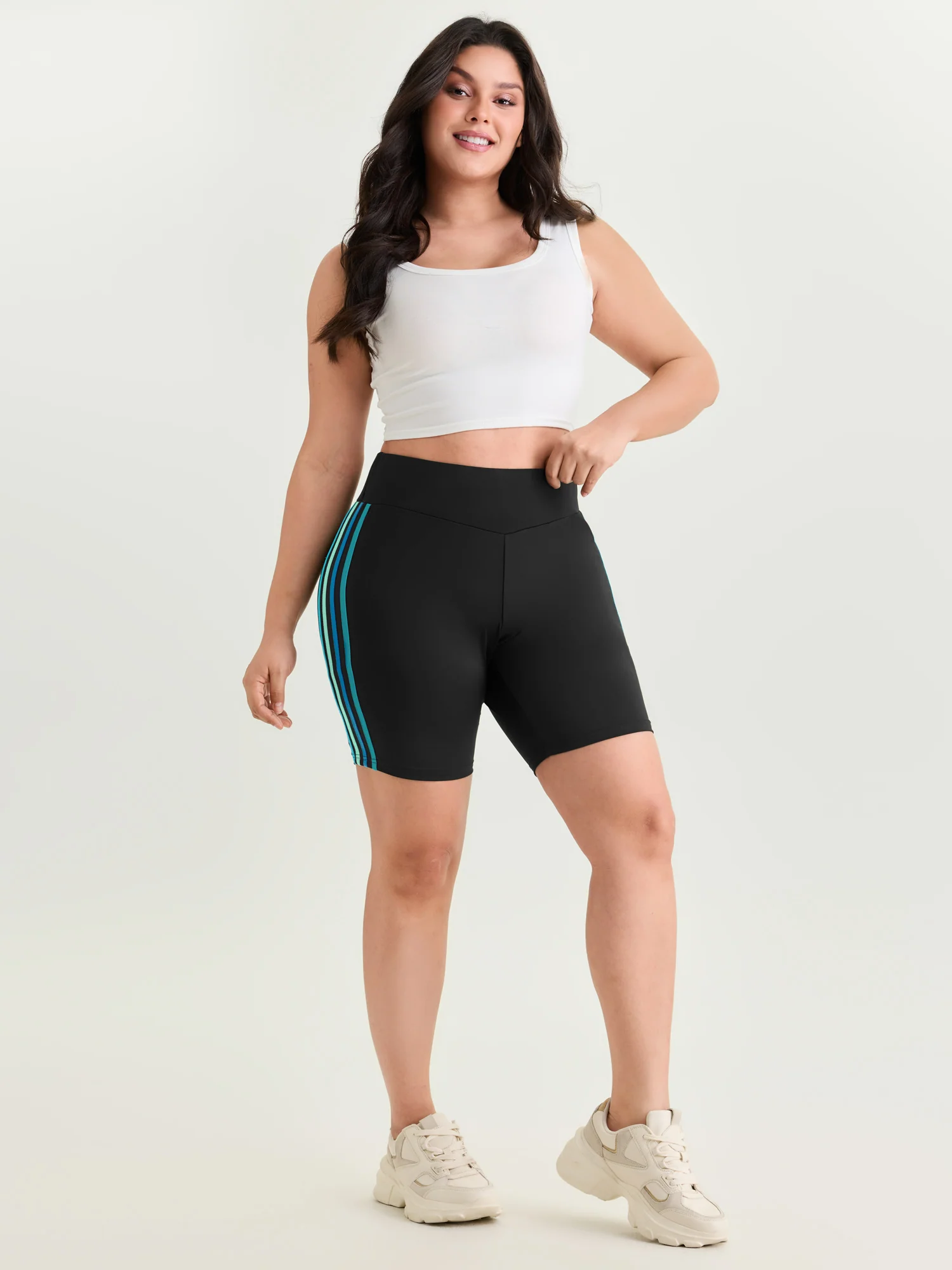 Stretchy Color Contrast Cropped Leggings - Image 2
