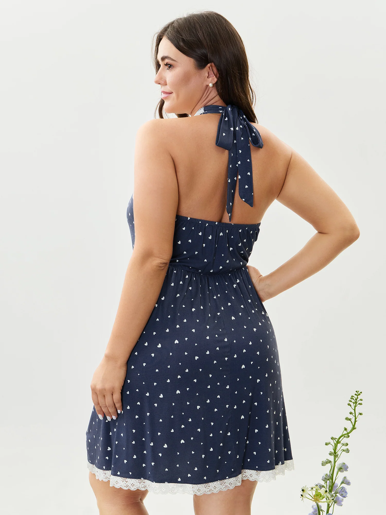 Stretchy Mini Hearts Halter Neck Nightgown - Image 5