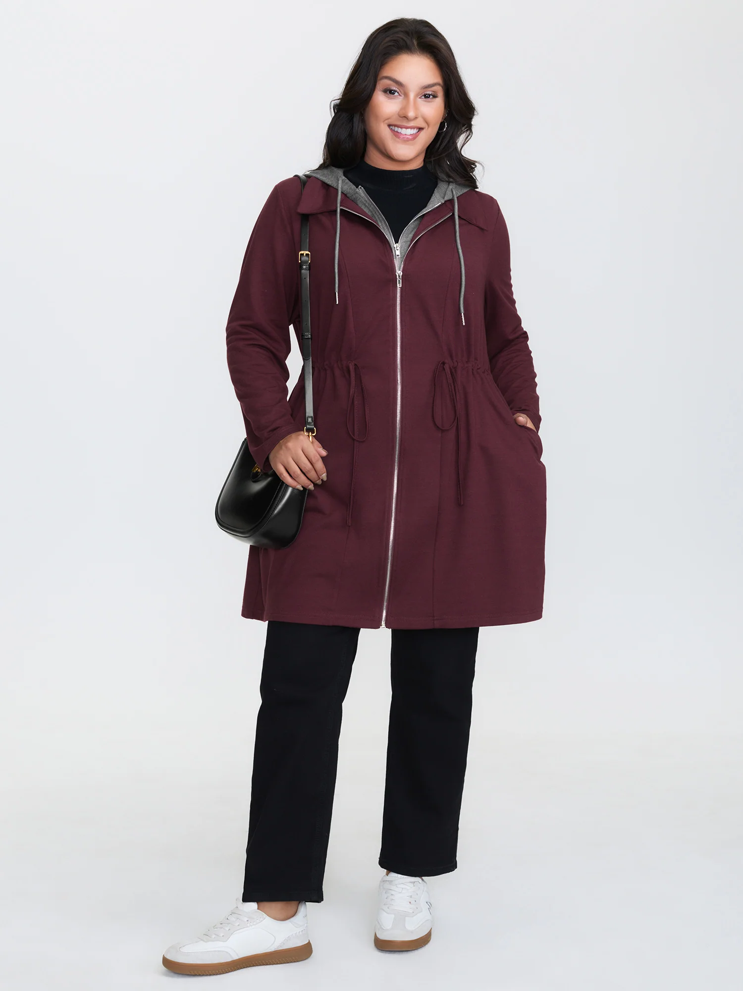 Stretchy Color Contrast Hooded Coat - Image 4