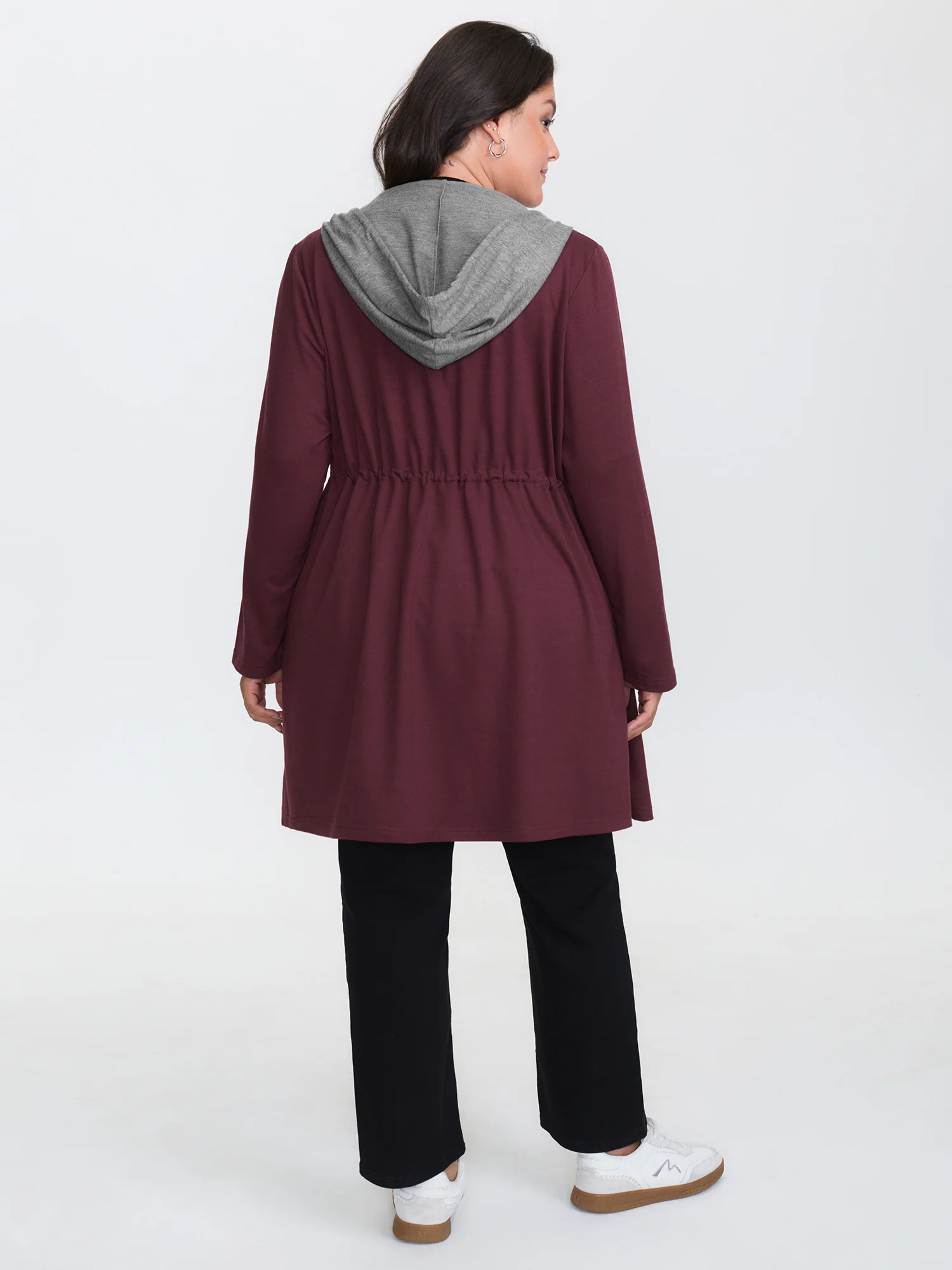 Stretchy Color Contrast Hooded Coat - Image 5
