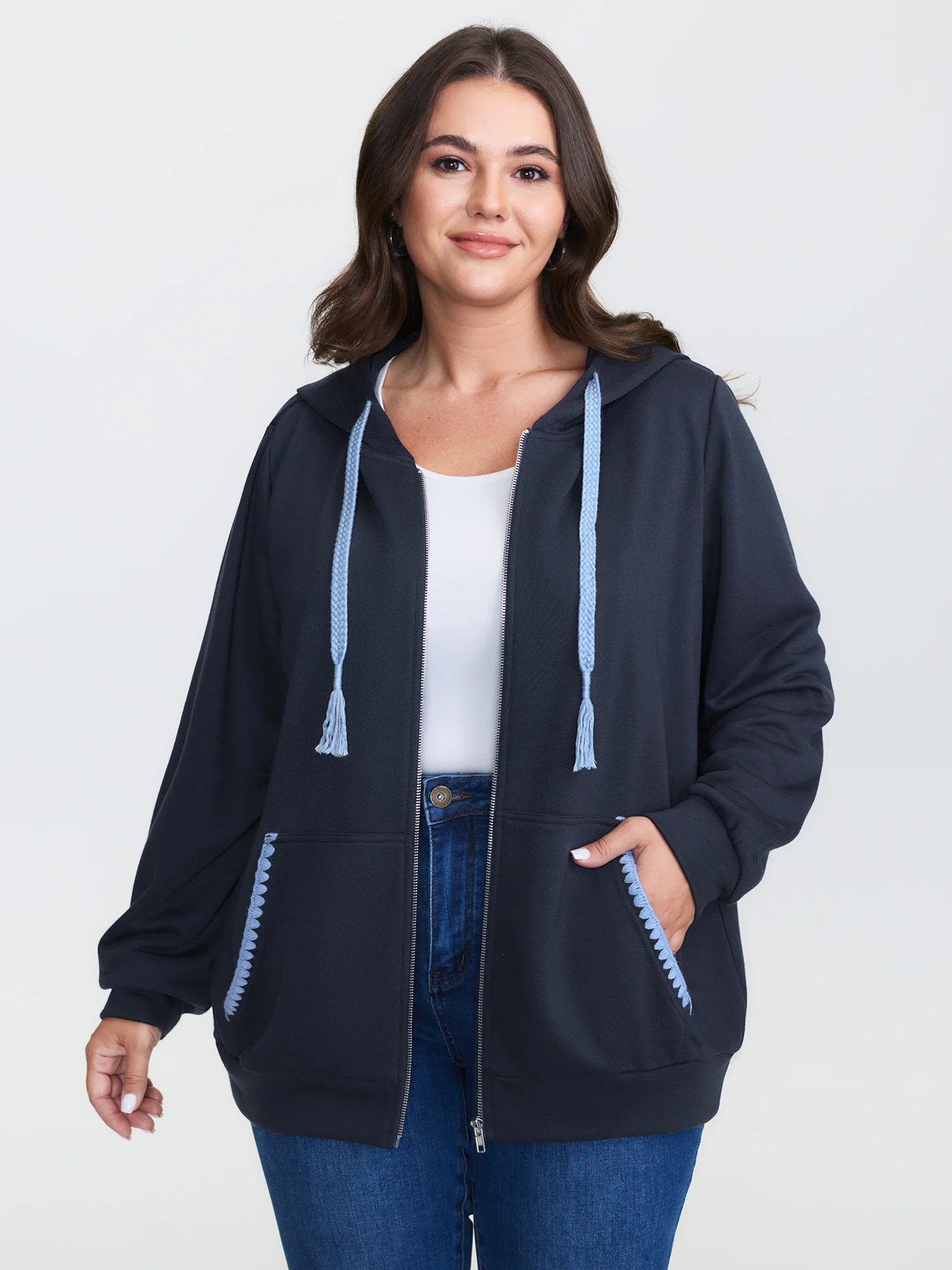 Stretchy Color Contrast Zipper Jacket - Image 2