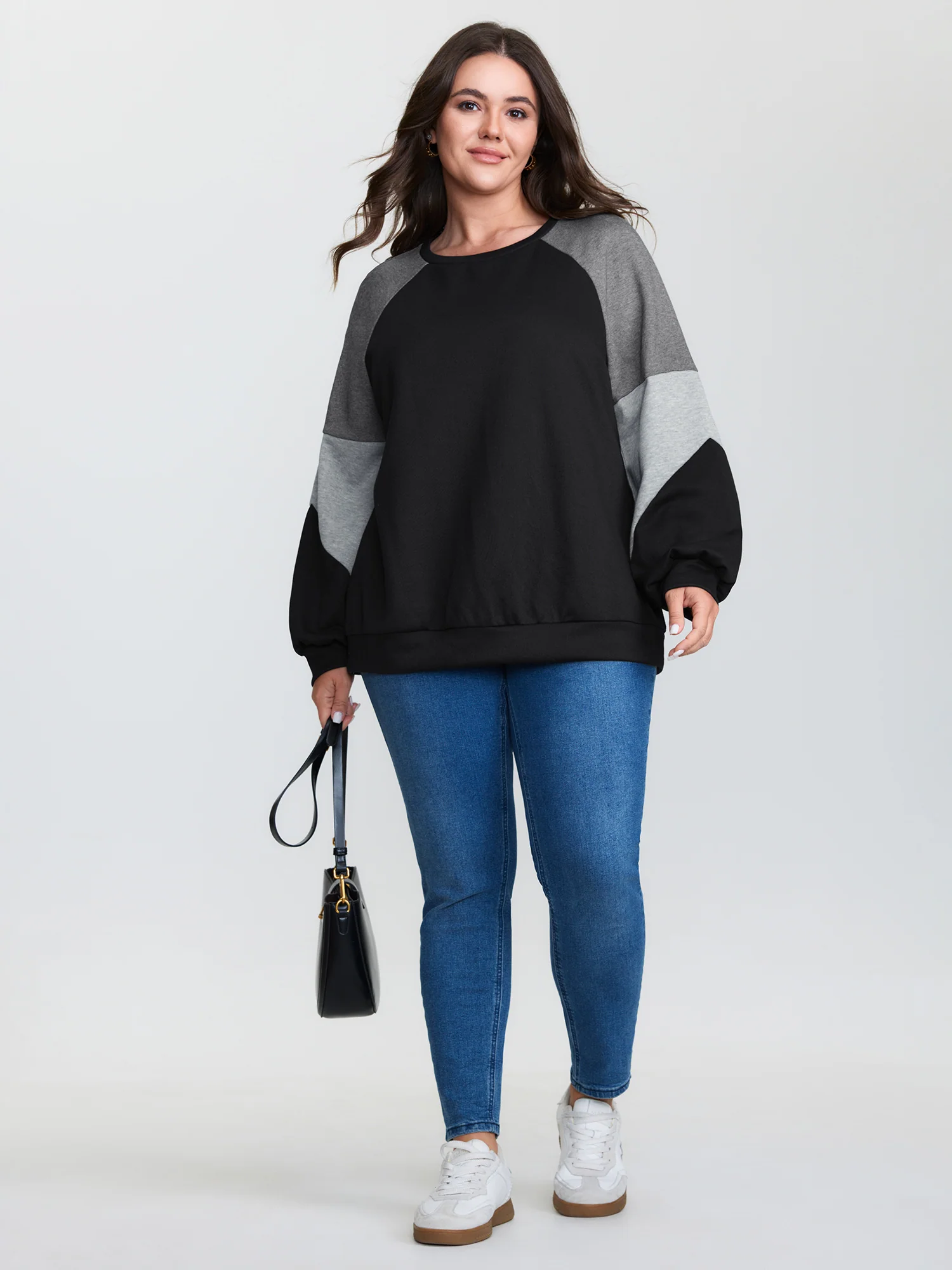 Stretchy Colorblock Round Neck Sweatshirt - Image 3