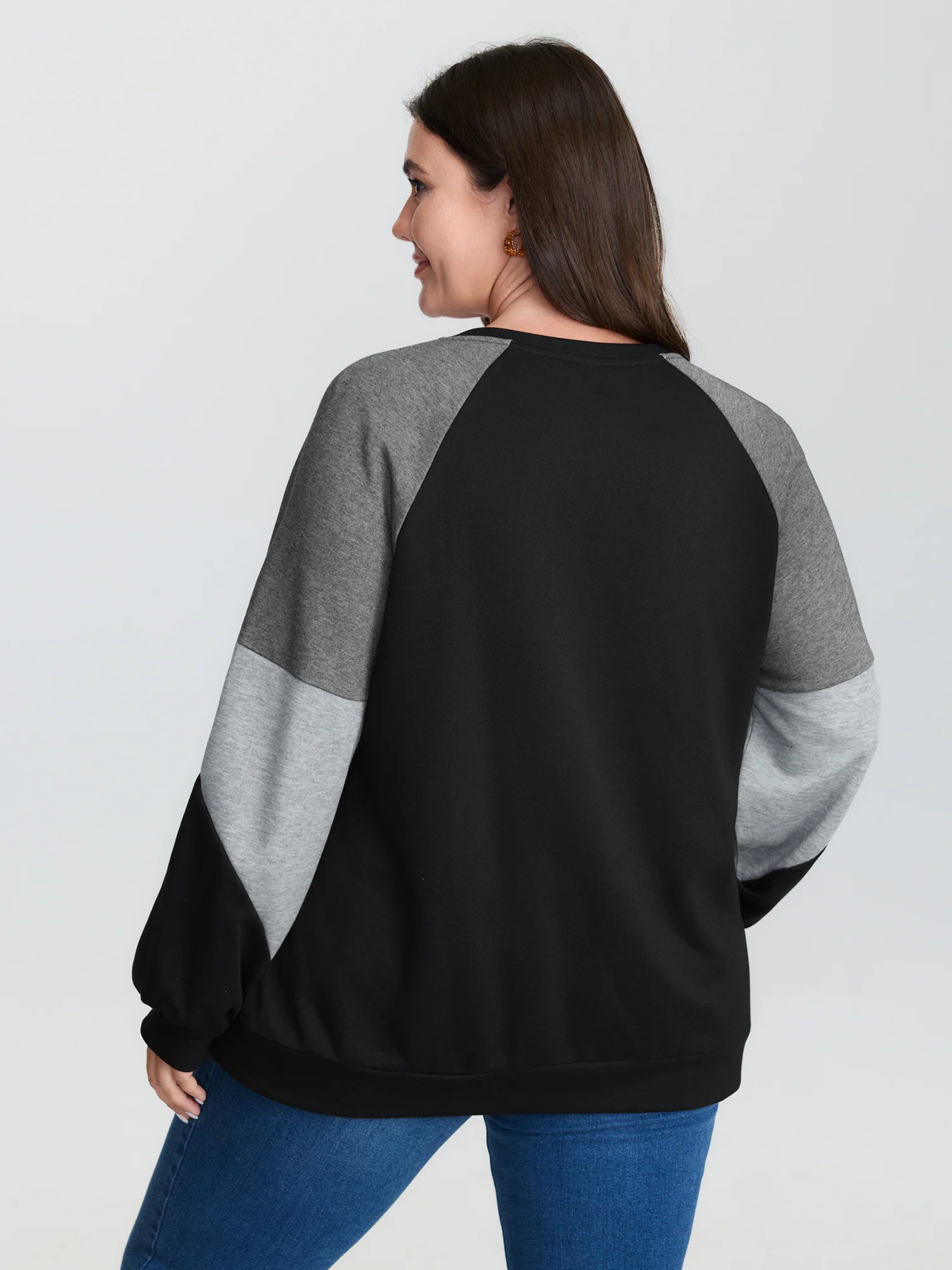 Stretchy Colorblock Round Neck Sweatshirt - Image 4