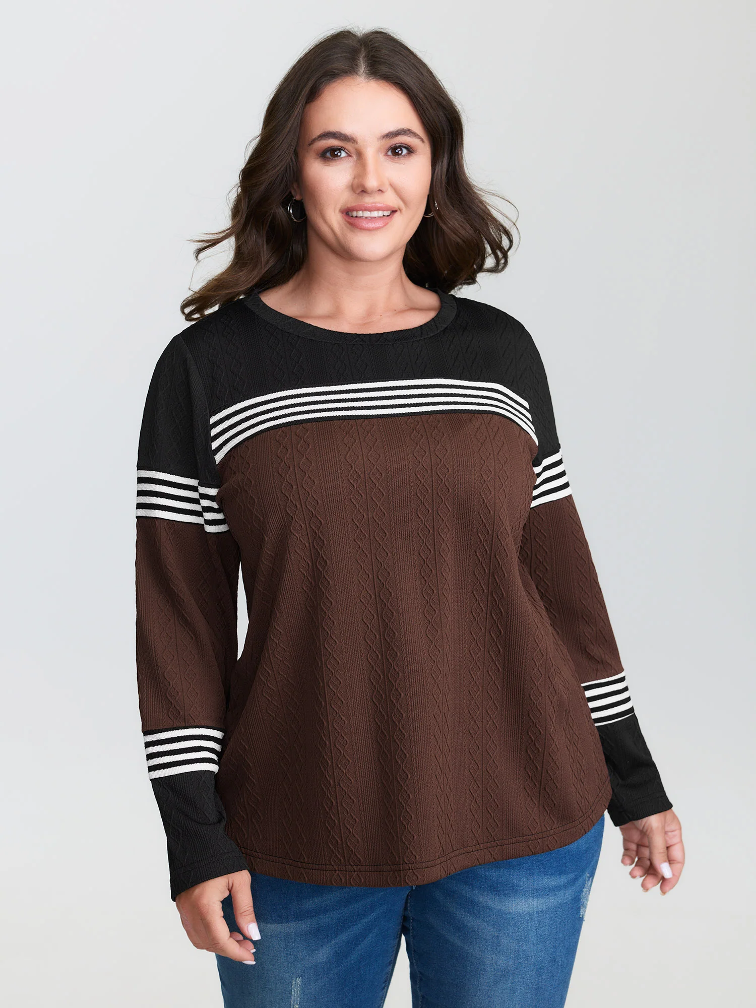 Stretchy Colorblock Textured Striped T-Shirt - Image 2