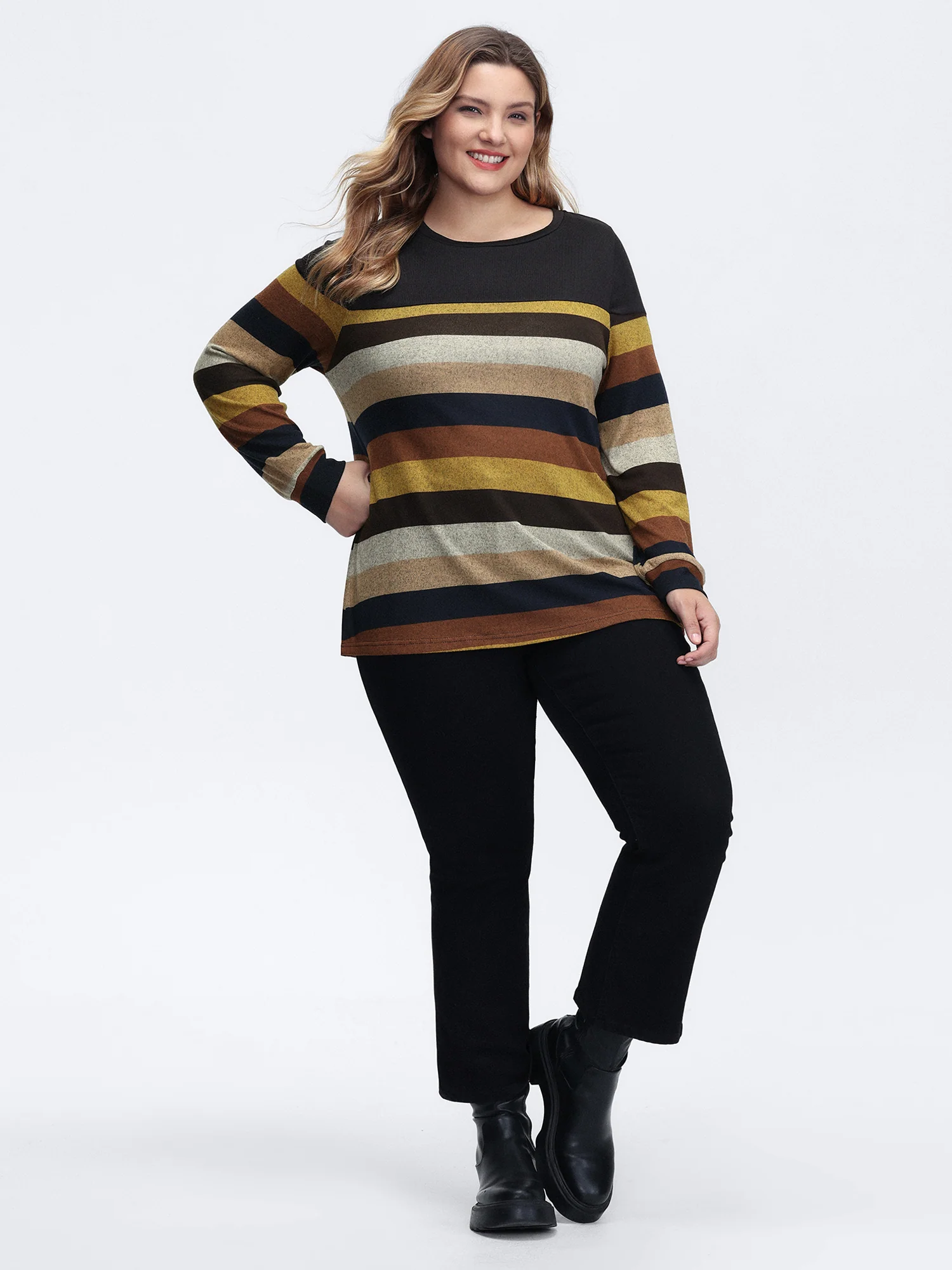 Stretchy Colorful Stripe Relaxed-Fit T-Shirt - Image 3