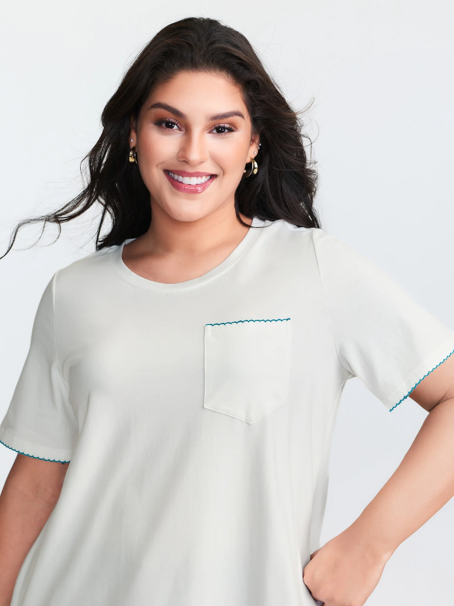 Cotton Stretchy Colorful Tassels Round Neck T-Shirt - Image 2
