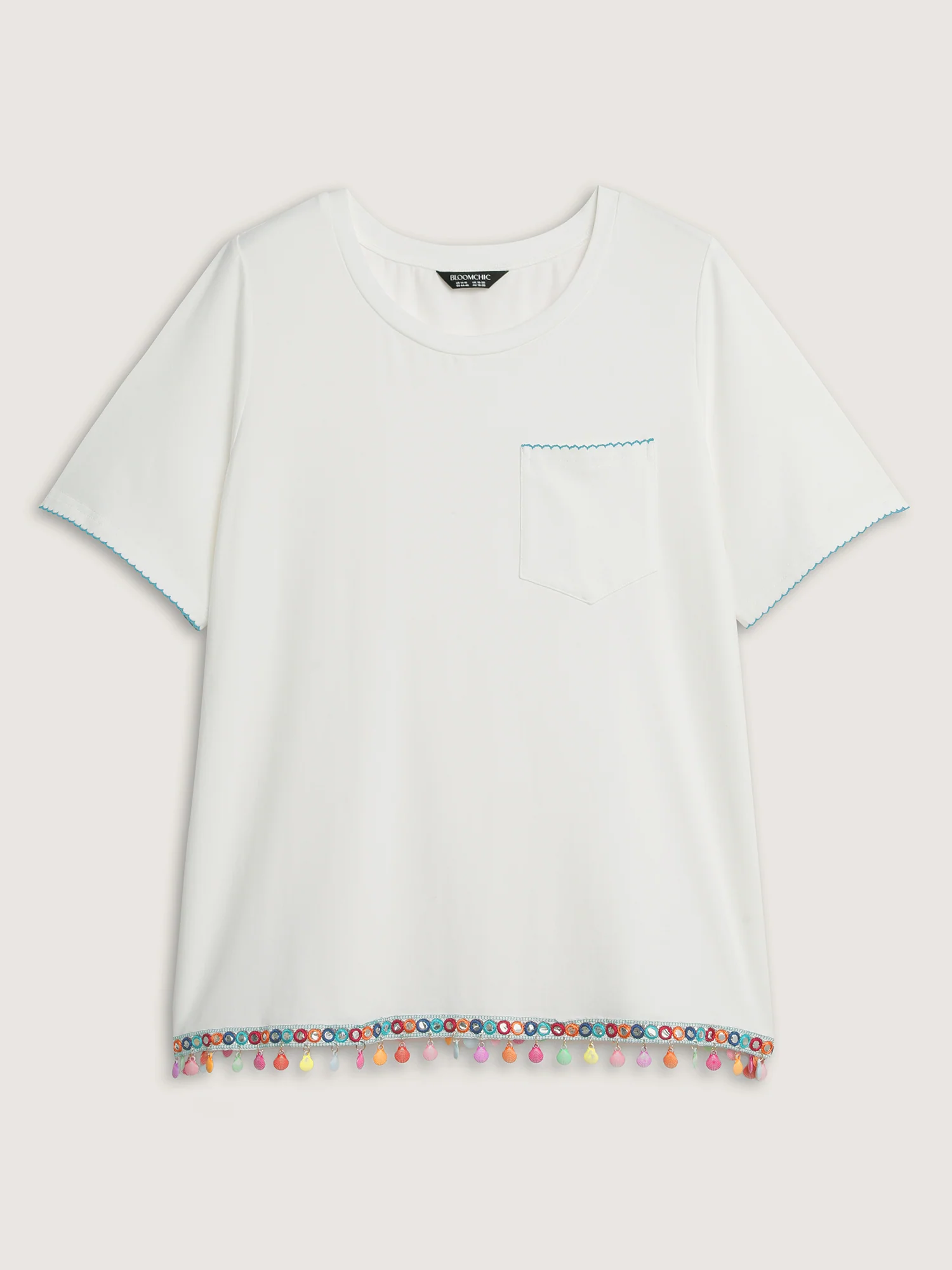 Cotton Stretchy Colorful Tassels Round Neck T-Shirt - Image 9