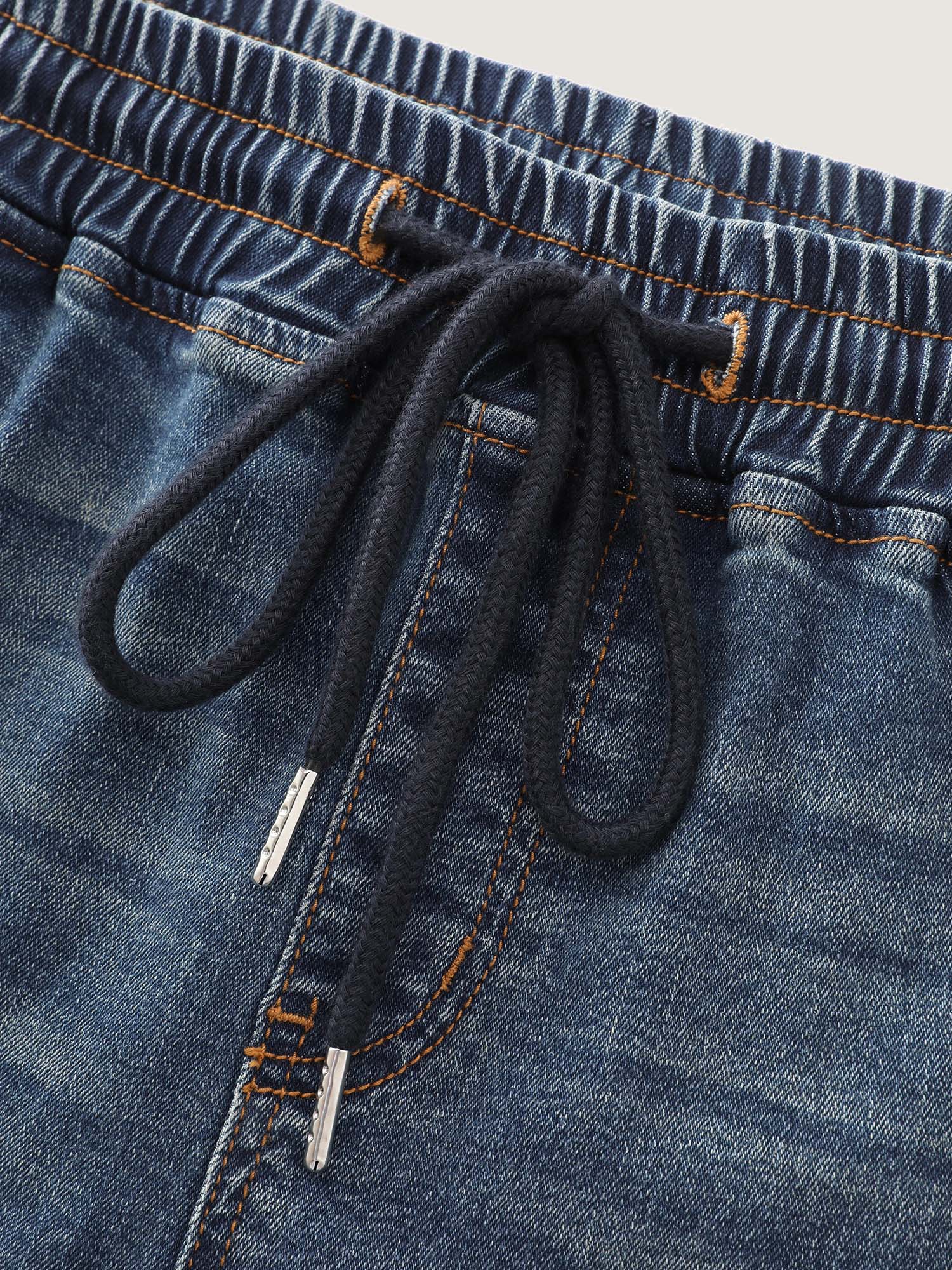 Stretchy Contrast Drawstring Skinny-Fit Denim Shorts - Image 7