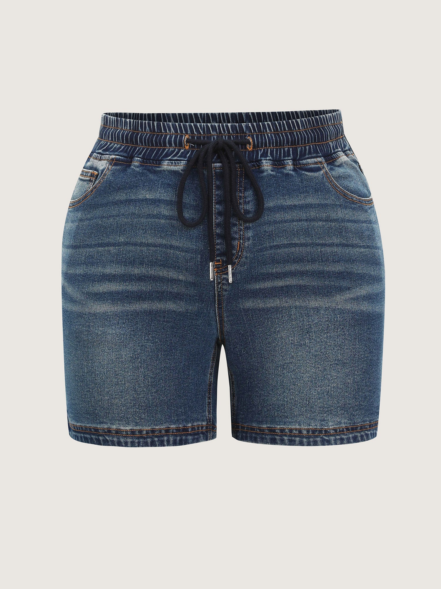 Stretchy Contrast Drawstring Skinny-Fit Denim Shorts - Image 9