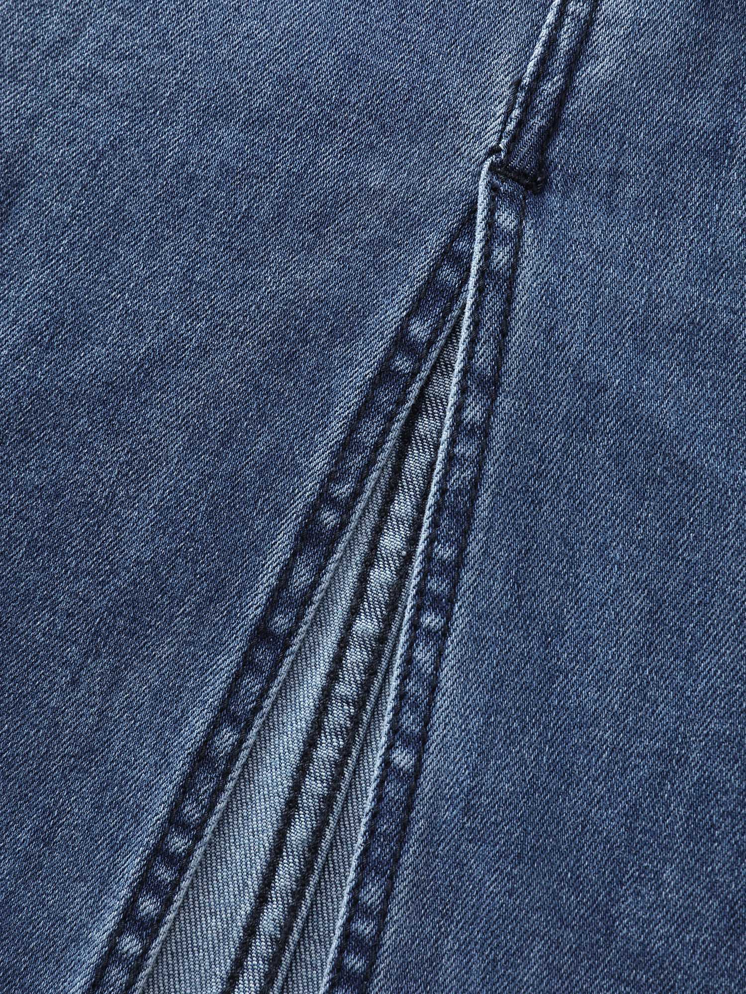 Stretchy Contrast Drawstring Waist Midi Denim Skirt - Image 7